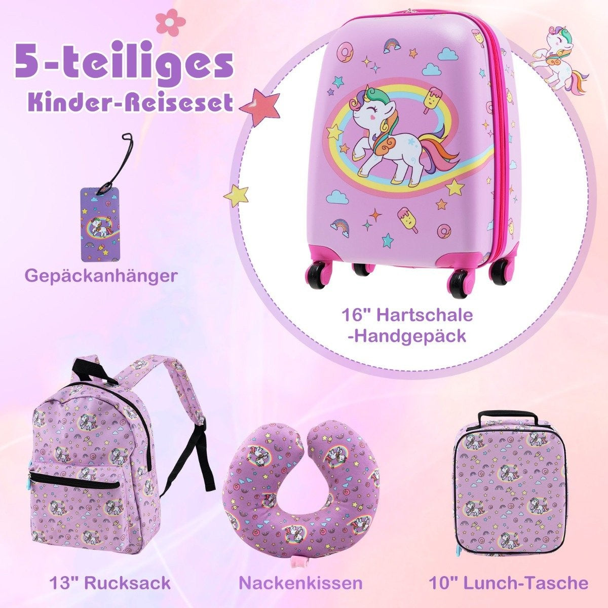 Kids' 5-Piece Luggage Set: 16"" Suitcase, Backpack, Pink