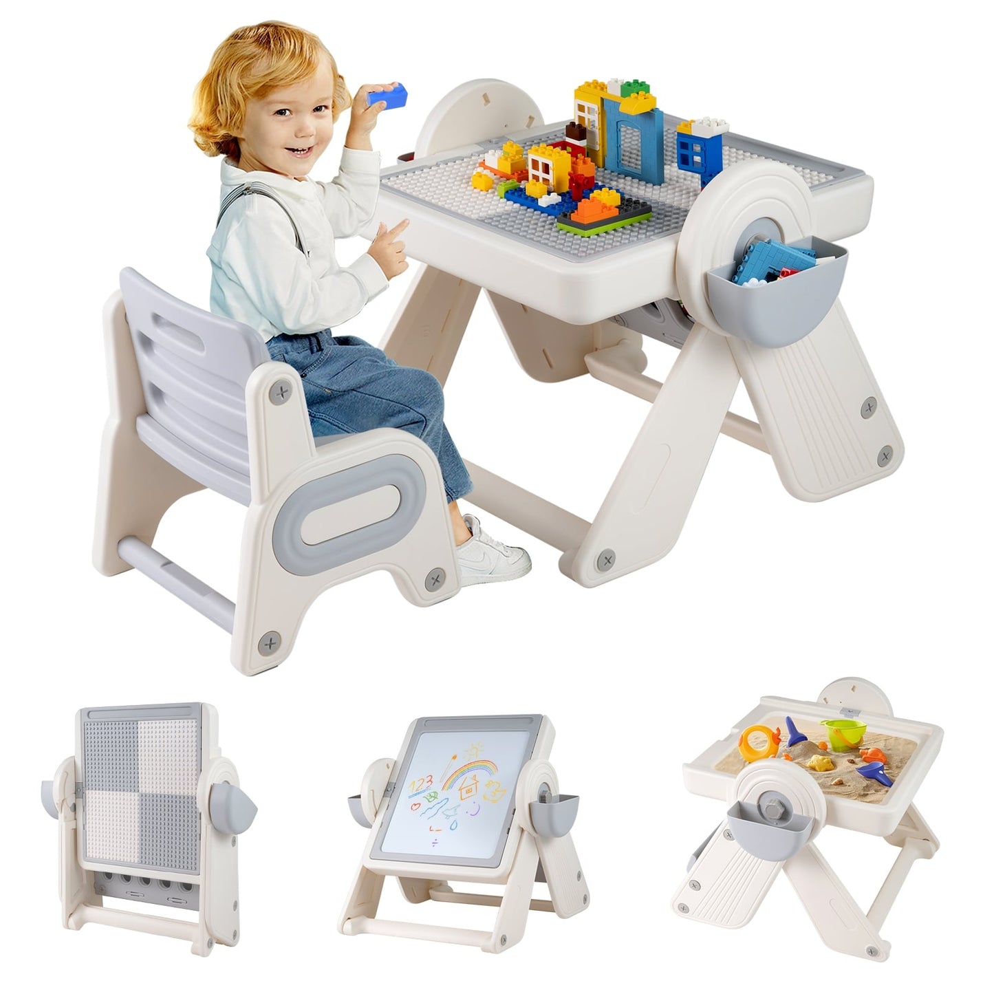 Kids 6-in-1 Activity Table & Easel Set with Storage