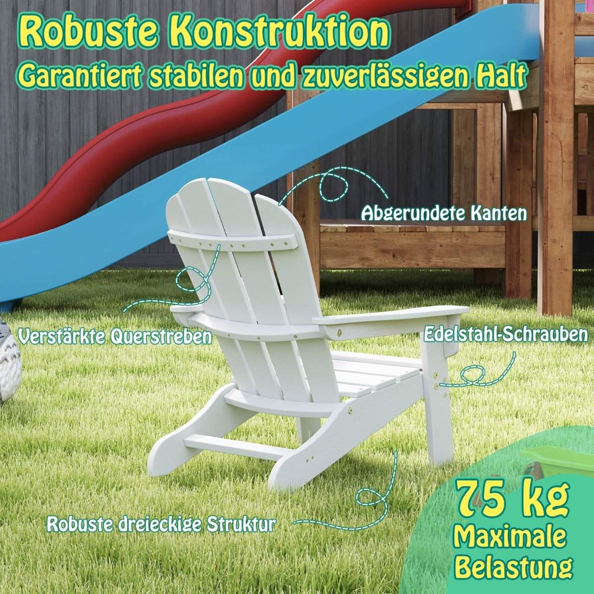 Kids Adirondack Chair, HDPE, Ergonomic Backrest, White