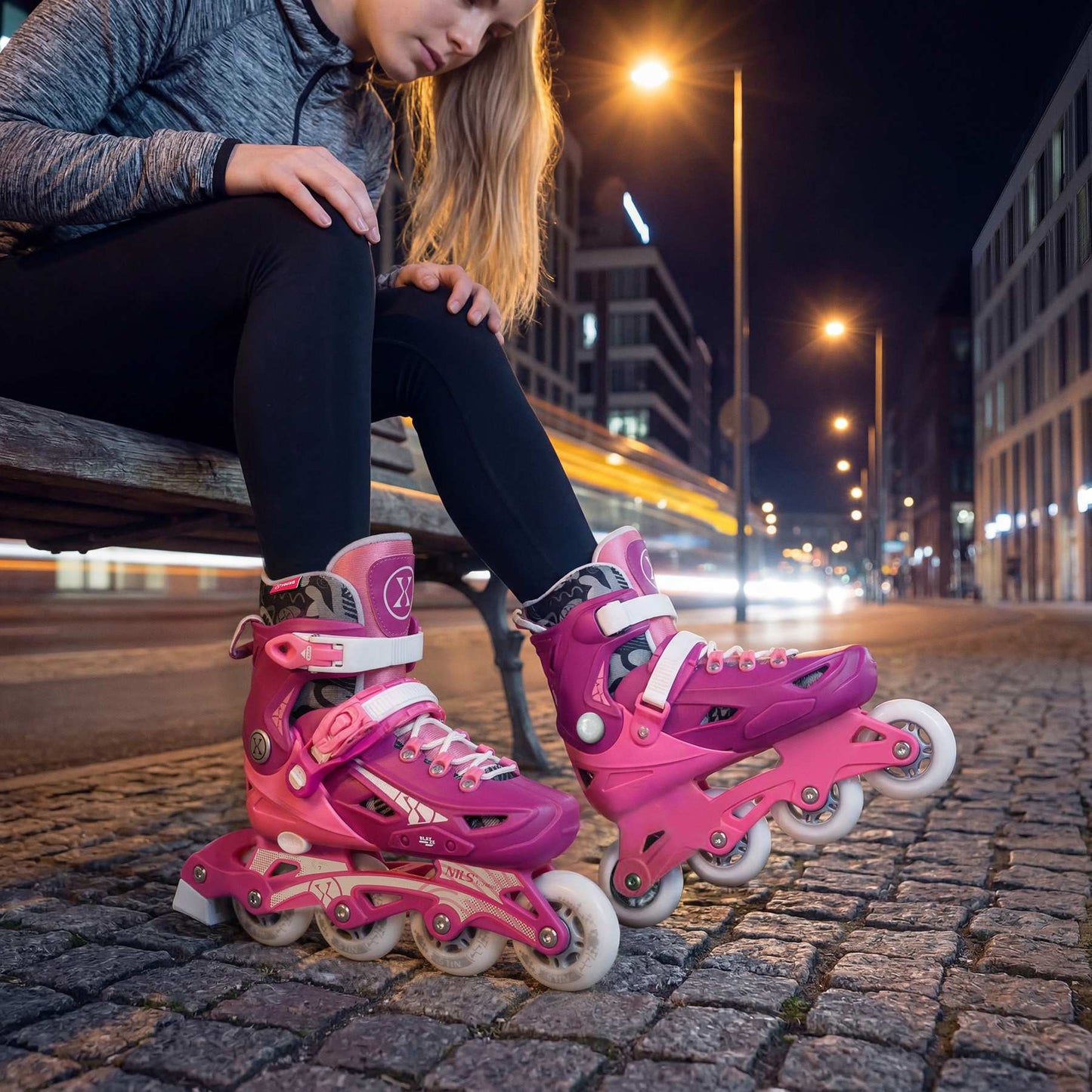 Kids Adjustable Inline Skates, Pink, Size 31–34