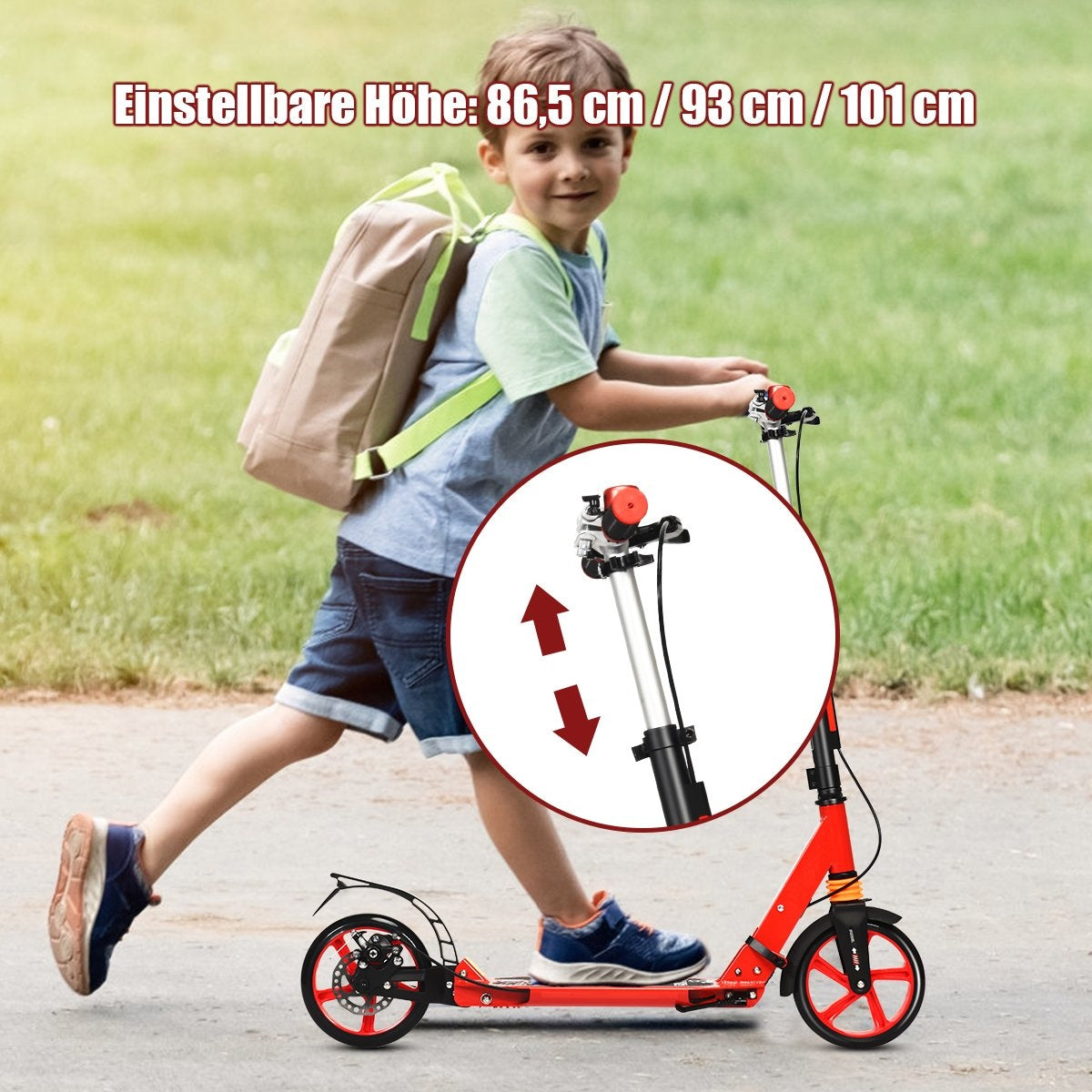 Kids' Adjustable Kick Scooter, Foldable, Red