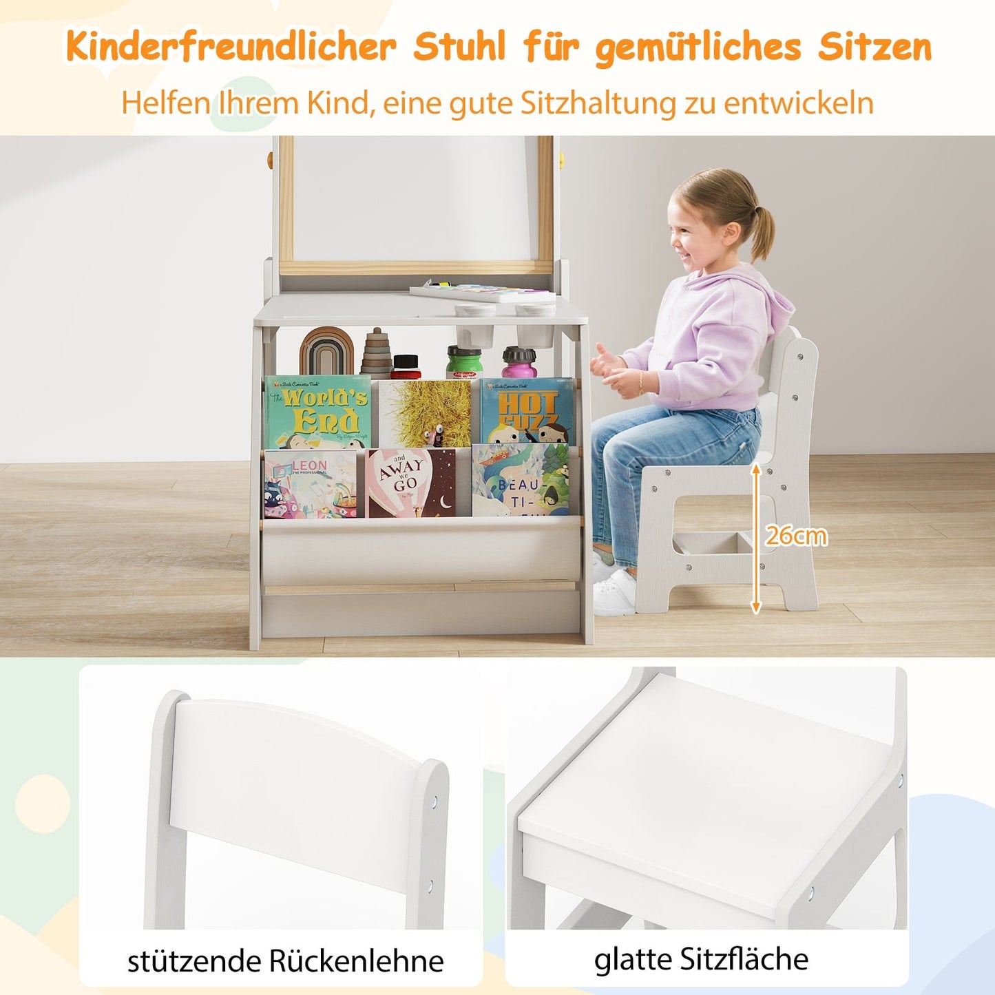 Kids Art Table & Chair Set with Easel – Gray