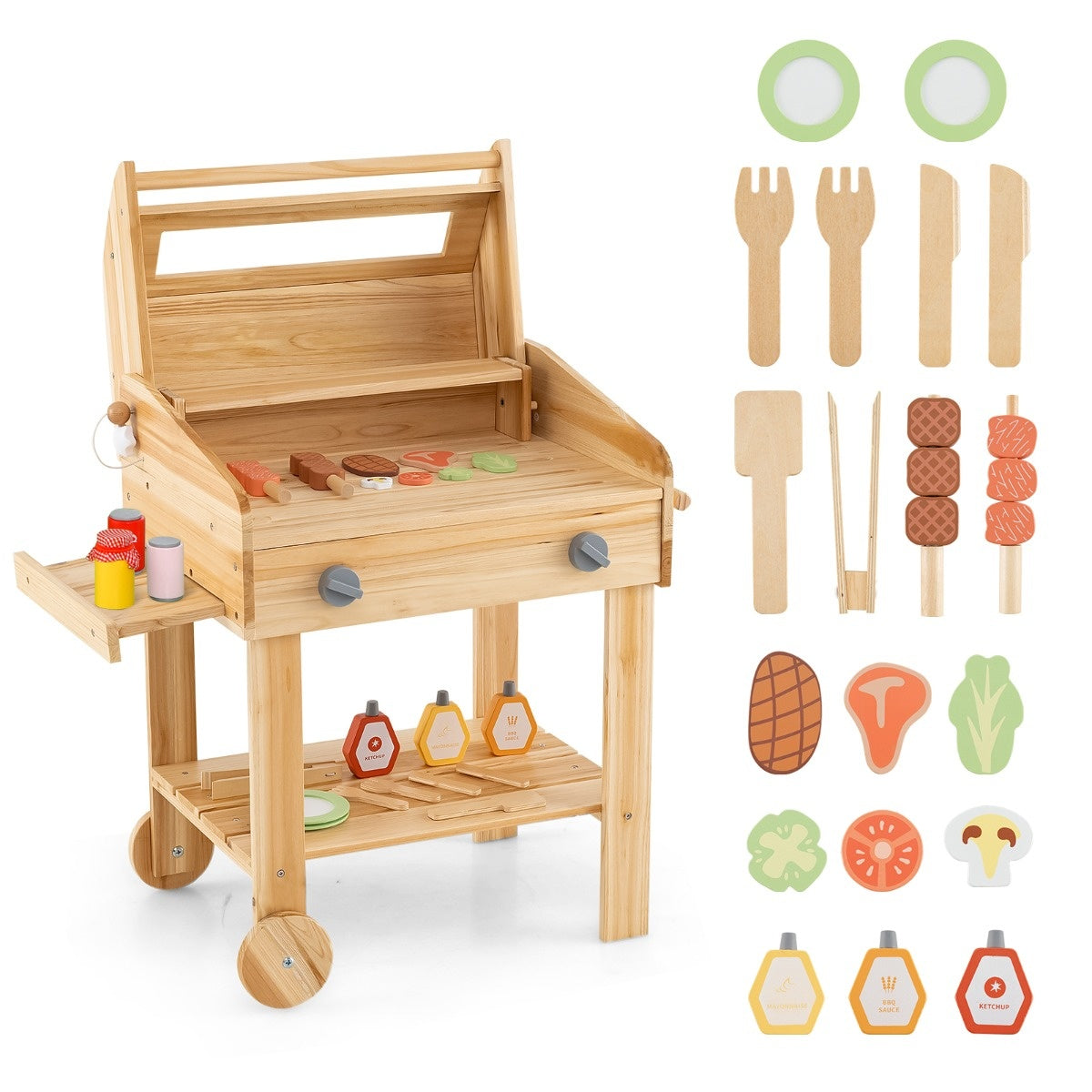 Kids BBQ Playset with Play Food & Grill Tools & Accessories Kitchen Set