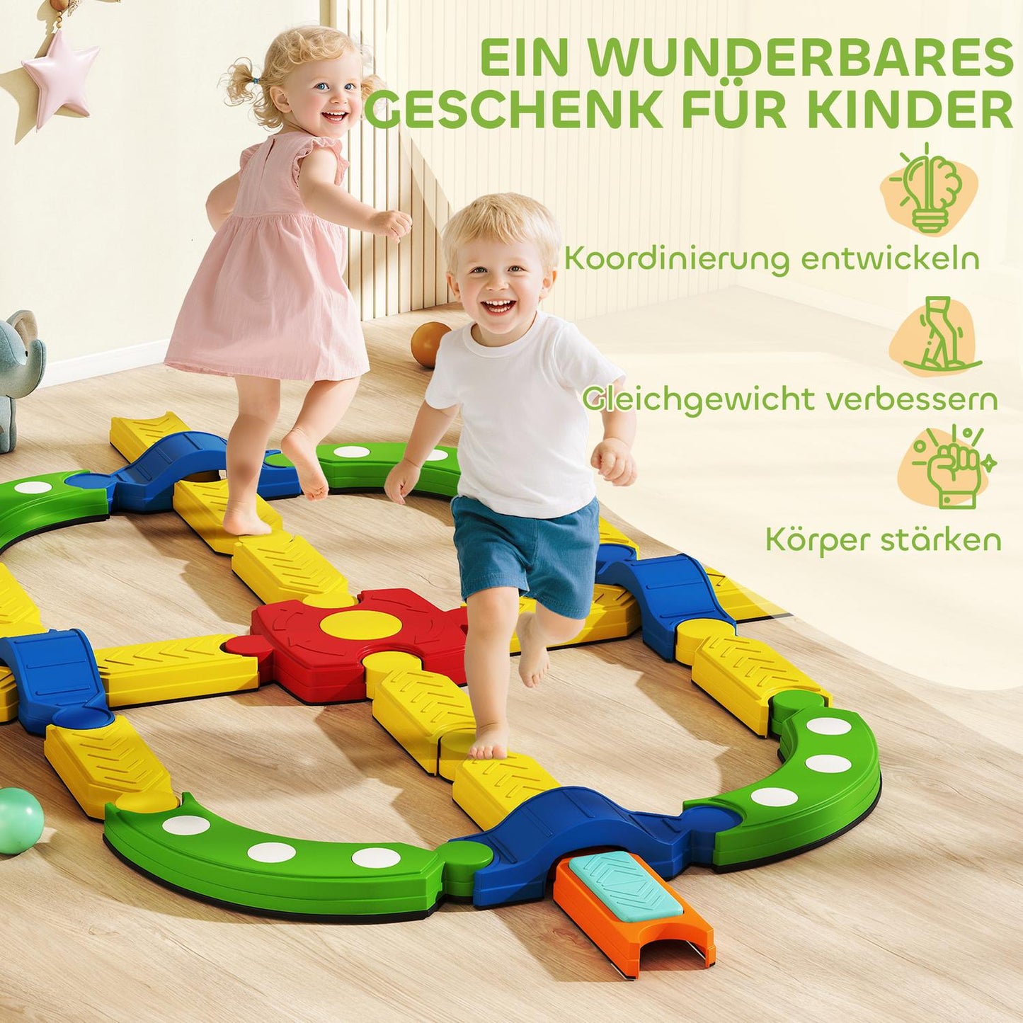 Kids Balance Beam, Interactive, Non-Slip, Colorful Plastic