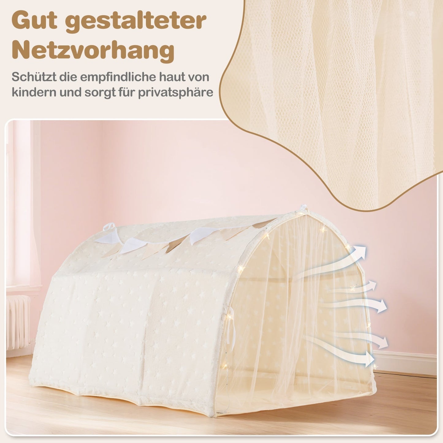 Kids Bed Tent with Glow Stars & Net Curtains