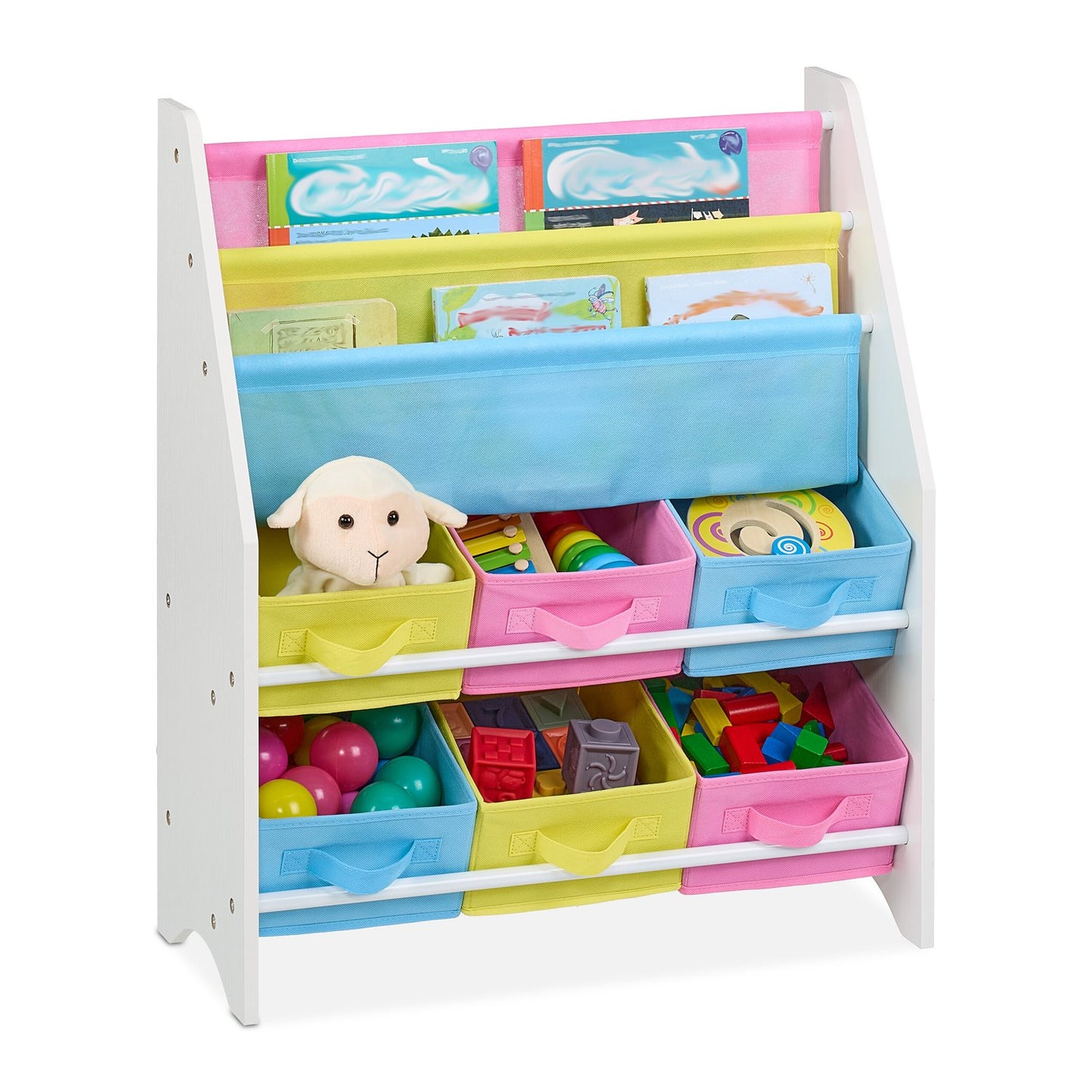 Kids' Bookshelf with 6 Fabric Storage Boxes