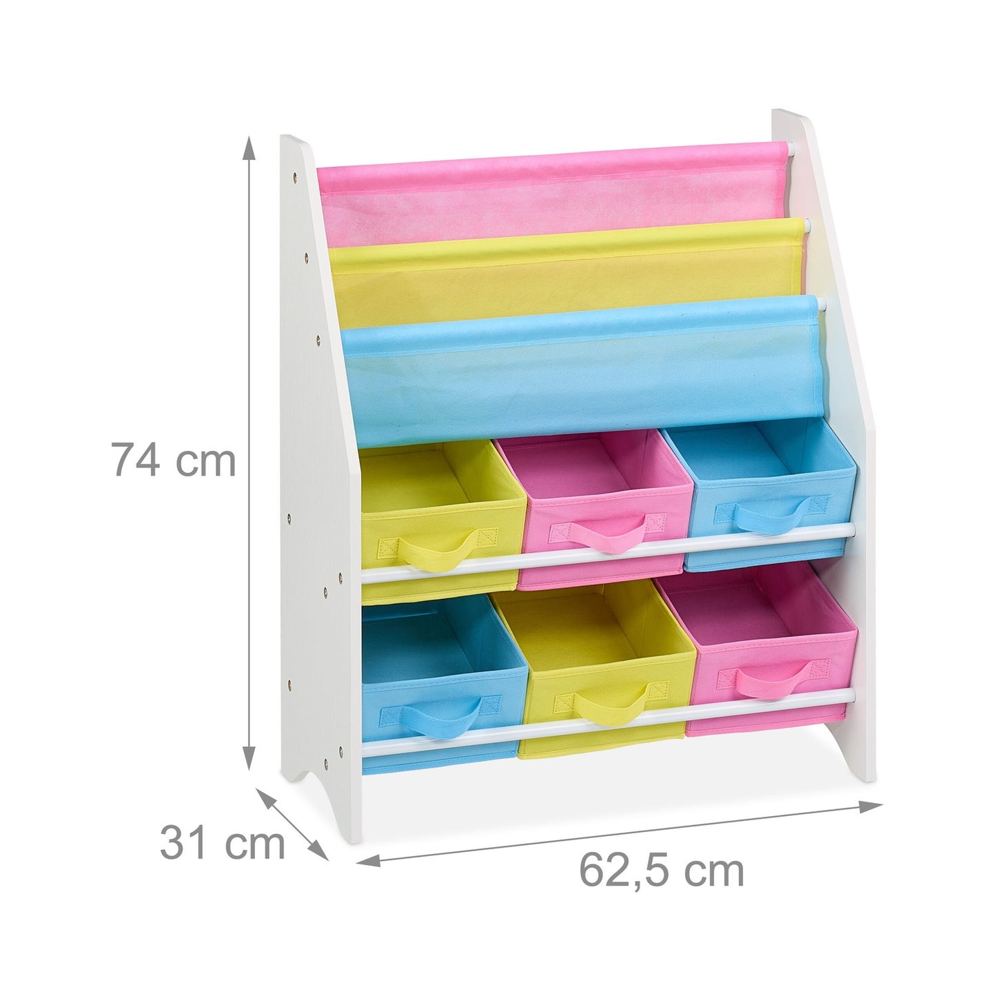 Kids' Bookshelf with 6 Fabric Storage Boxes