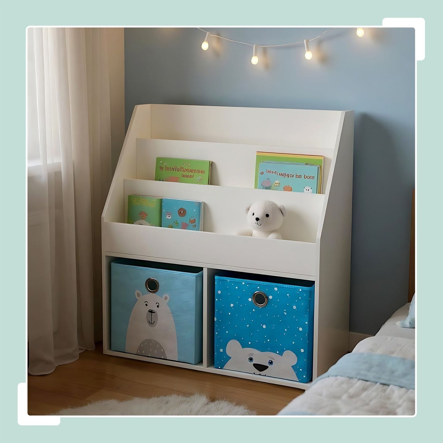 Kids' Bookshelf with Fabric Boxes and Shelves