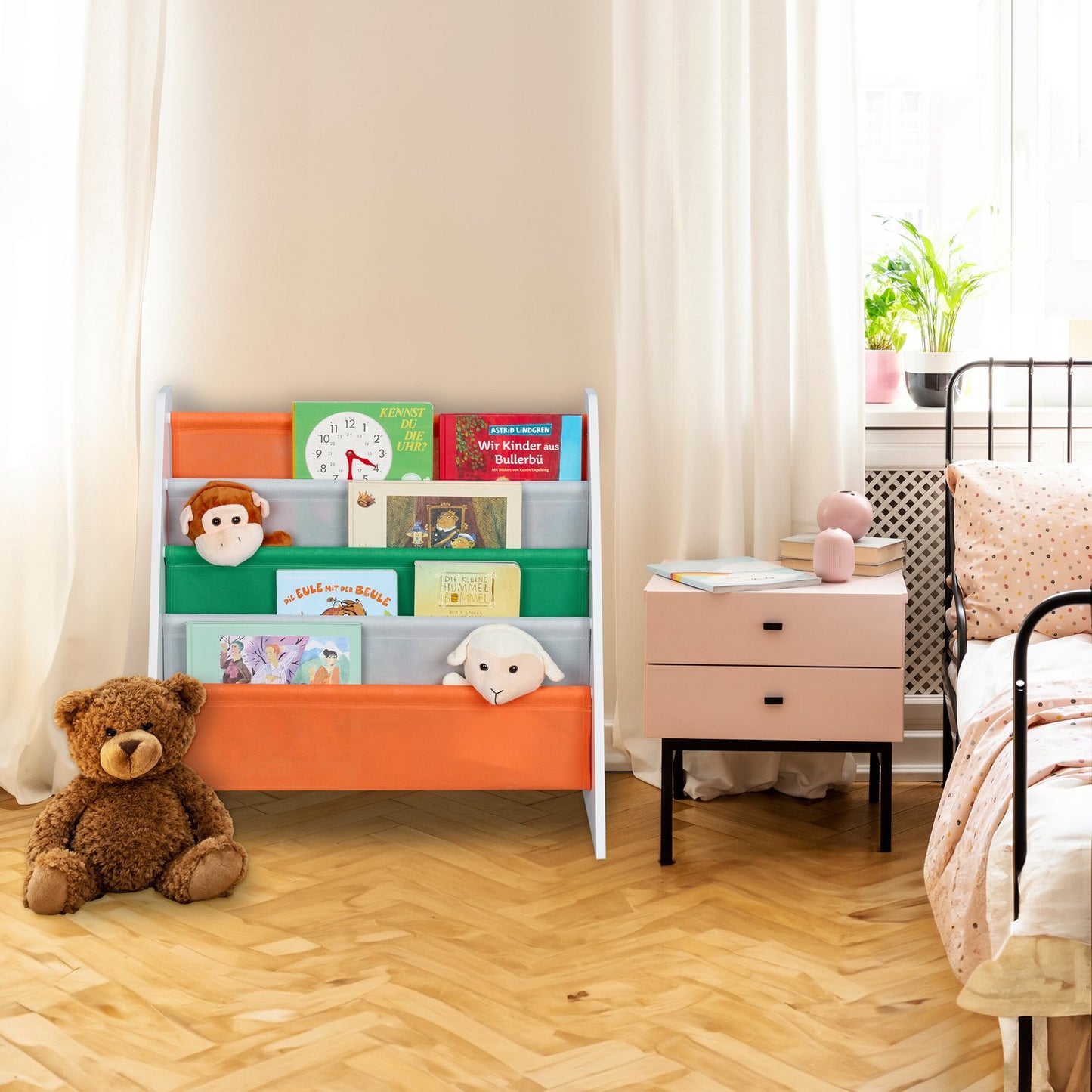 Kids' Bookshelf with Forest Animal Design