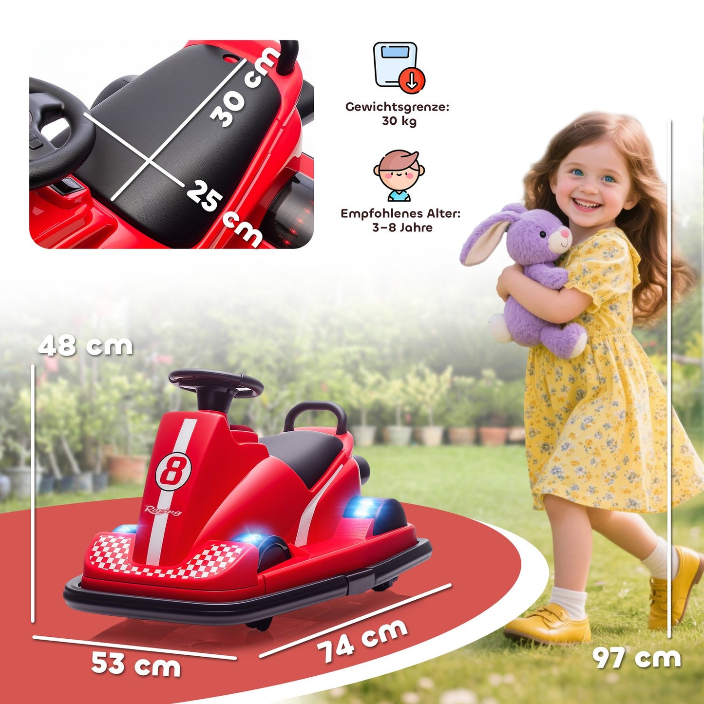 Kids Bumper Car, 360 Spin, LED Lights, Music, Ages 3-8