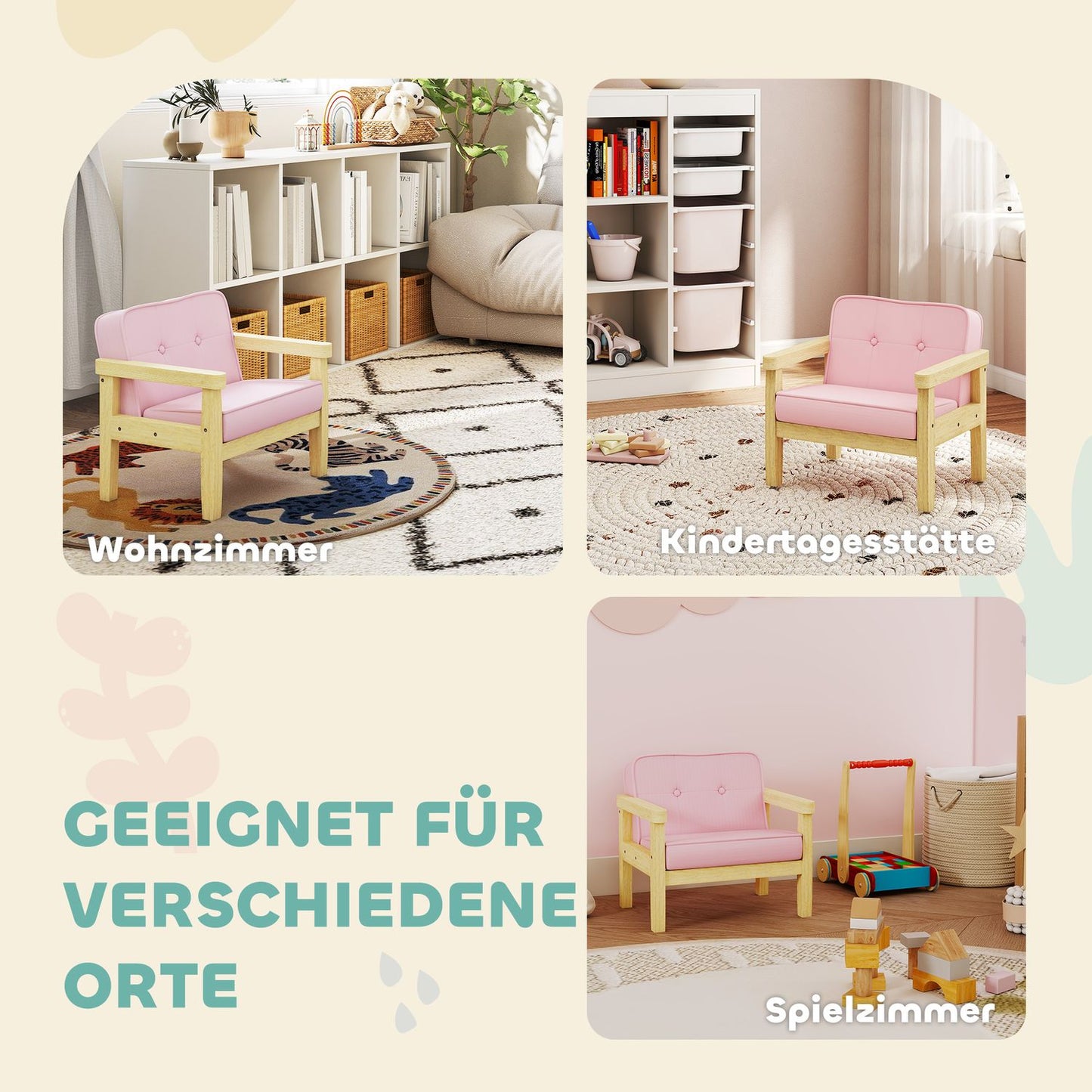 Kids Corduroy Chair, Foam, Wood Legs, 3-8 Years, Pink