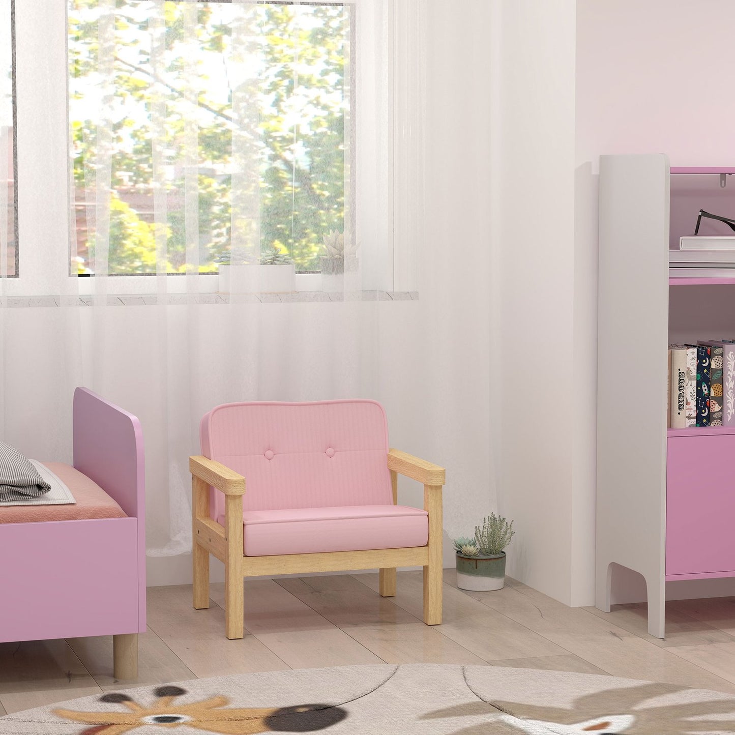 Kids Corduroy Chair, Foam, Wood Legs, 3-8 Years, Pink