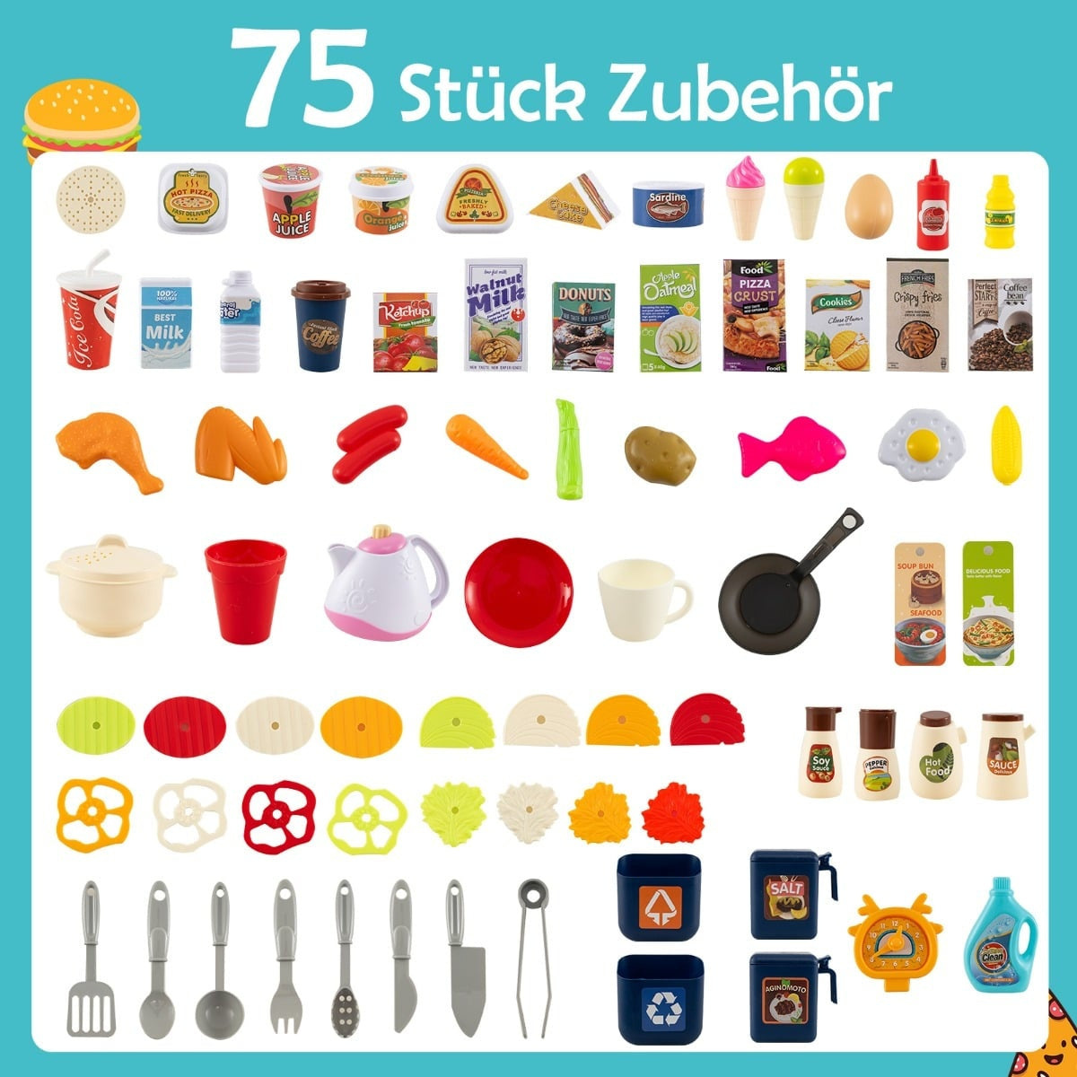 Kids' Corner Kitchen Playset with Lights & Sounds, 75 Pieces