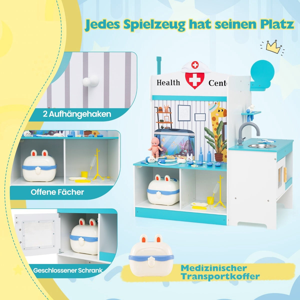 Kids Doctor Playset with 27 Accessories, Blue