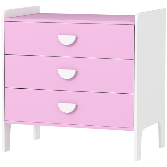 Kids' Dresser with 3 Drawers, MDF, Pink and White