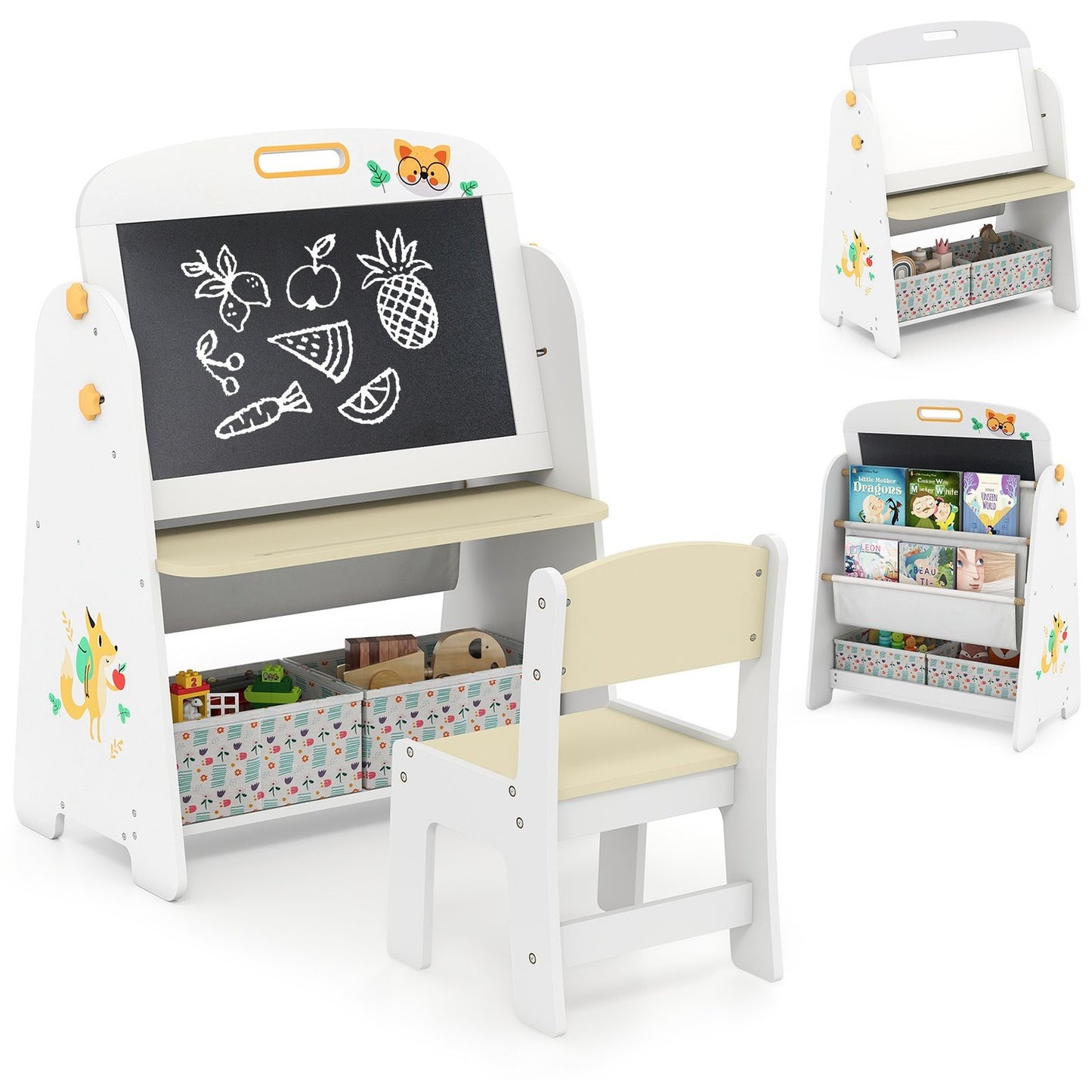 Kids Easel with Chair, Magnetic Whiteboard & Chalkboard