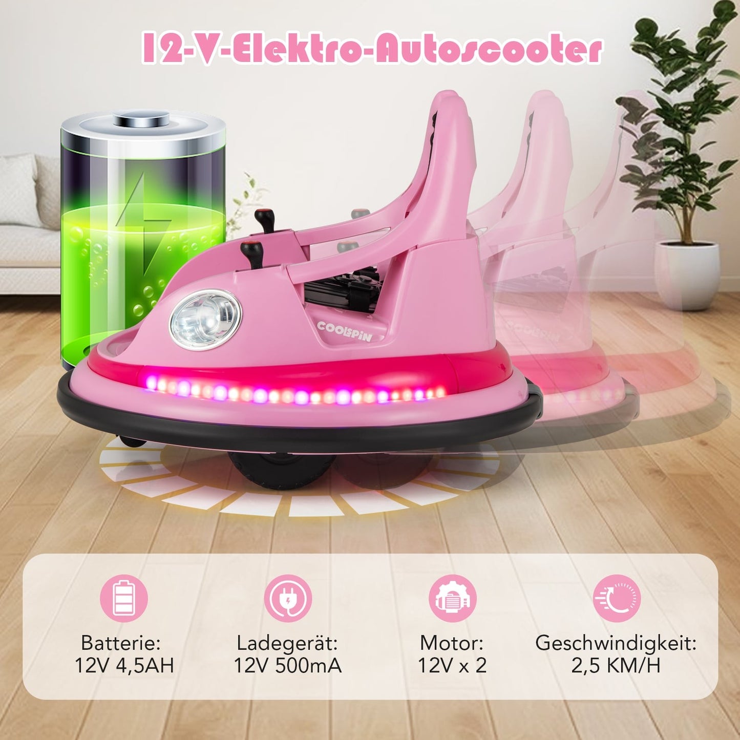 Kids Electric Bumper Car 12V, Remote & Joysticks, Pink