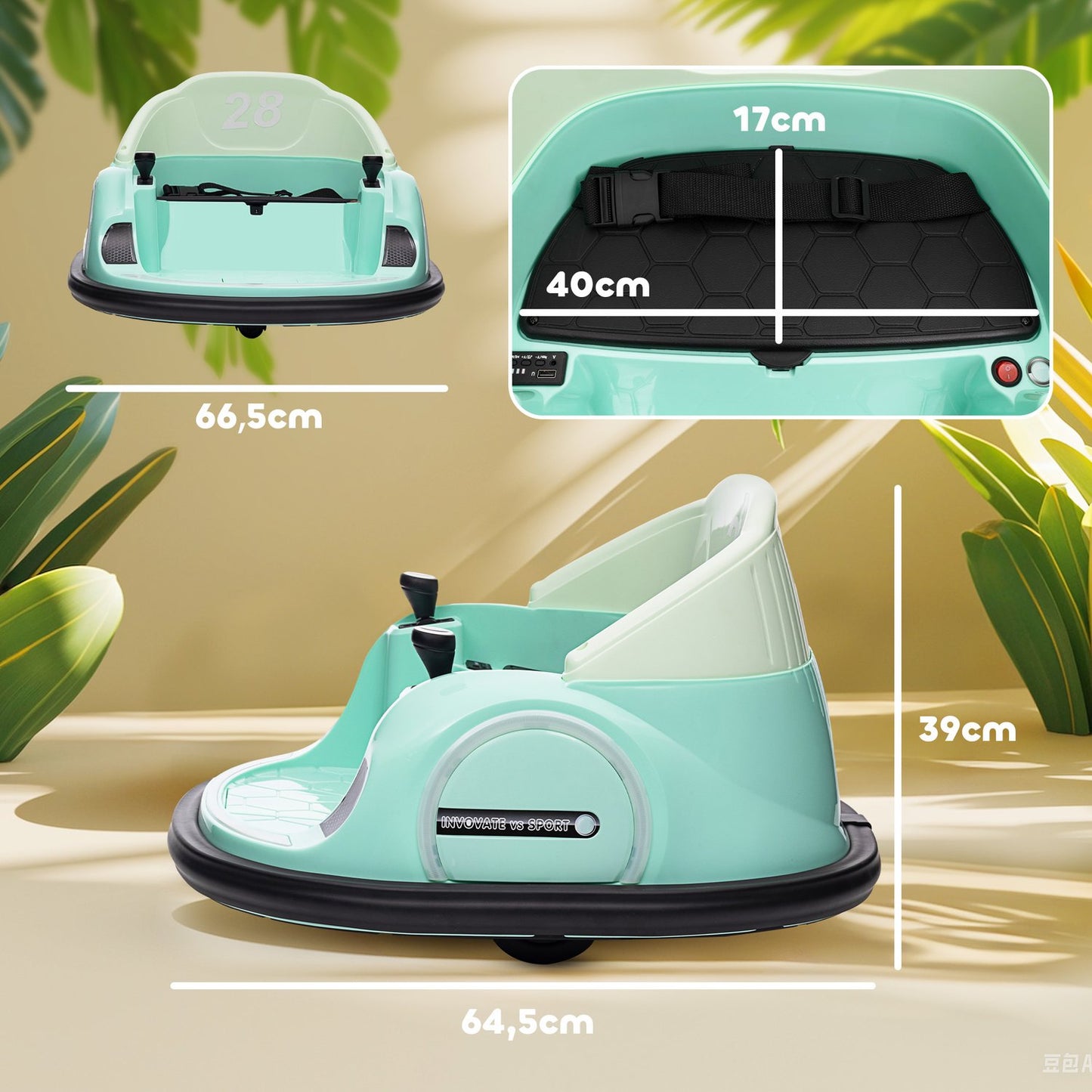 Kids Electric Bumper Car, 360° Spin, 2 km/h, Green