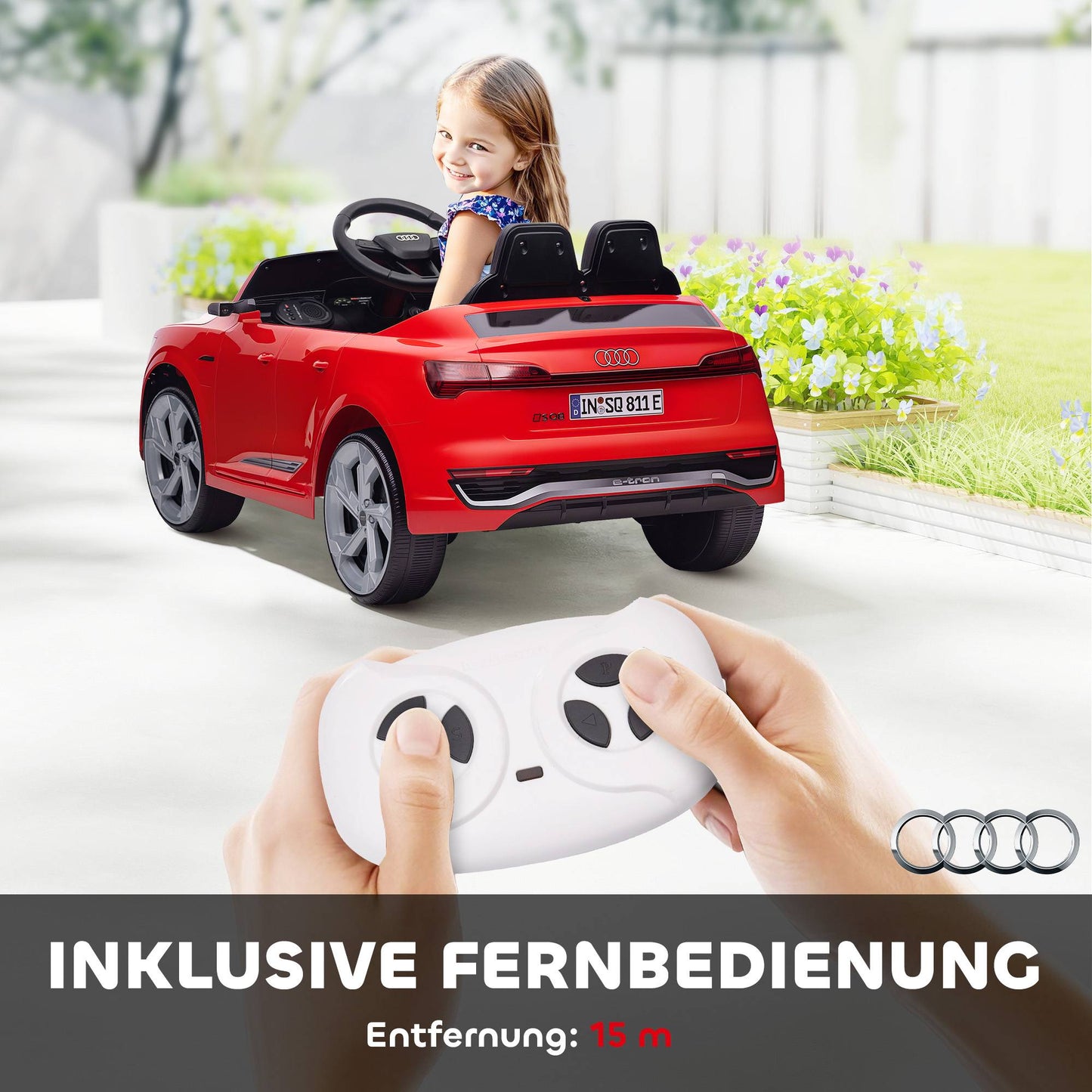 Kids' Electric Car, 12V Audi Q8, Remote, Lights, Music, Red