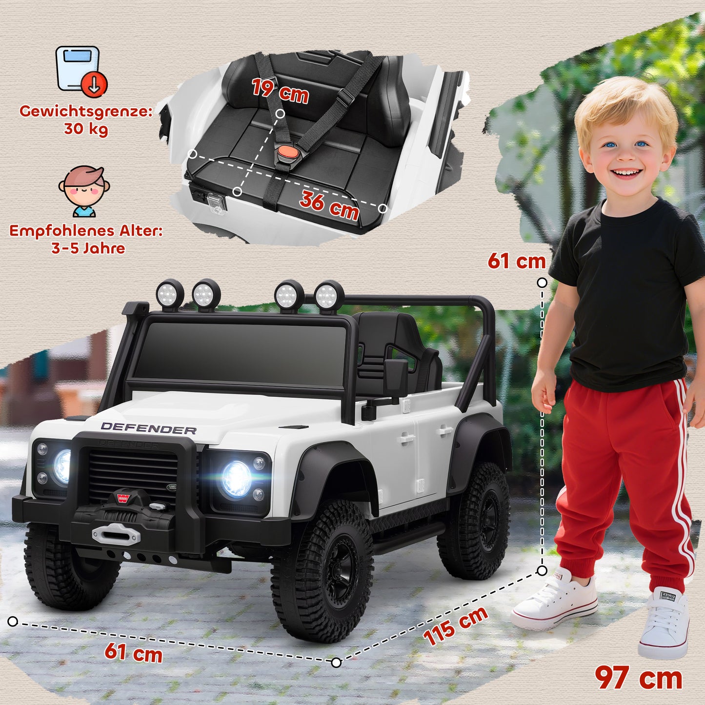 Kids Electric Car, 12V Battery, Remote Control, White