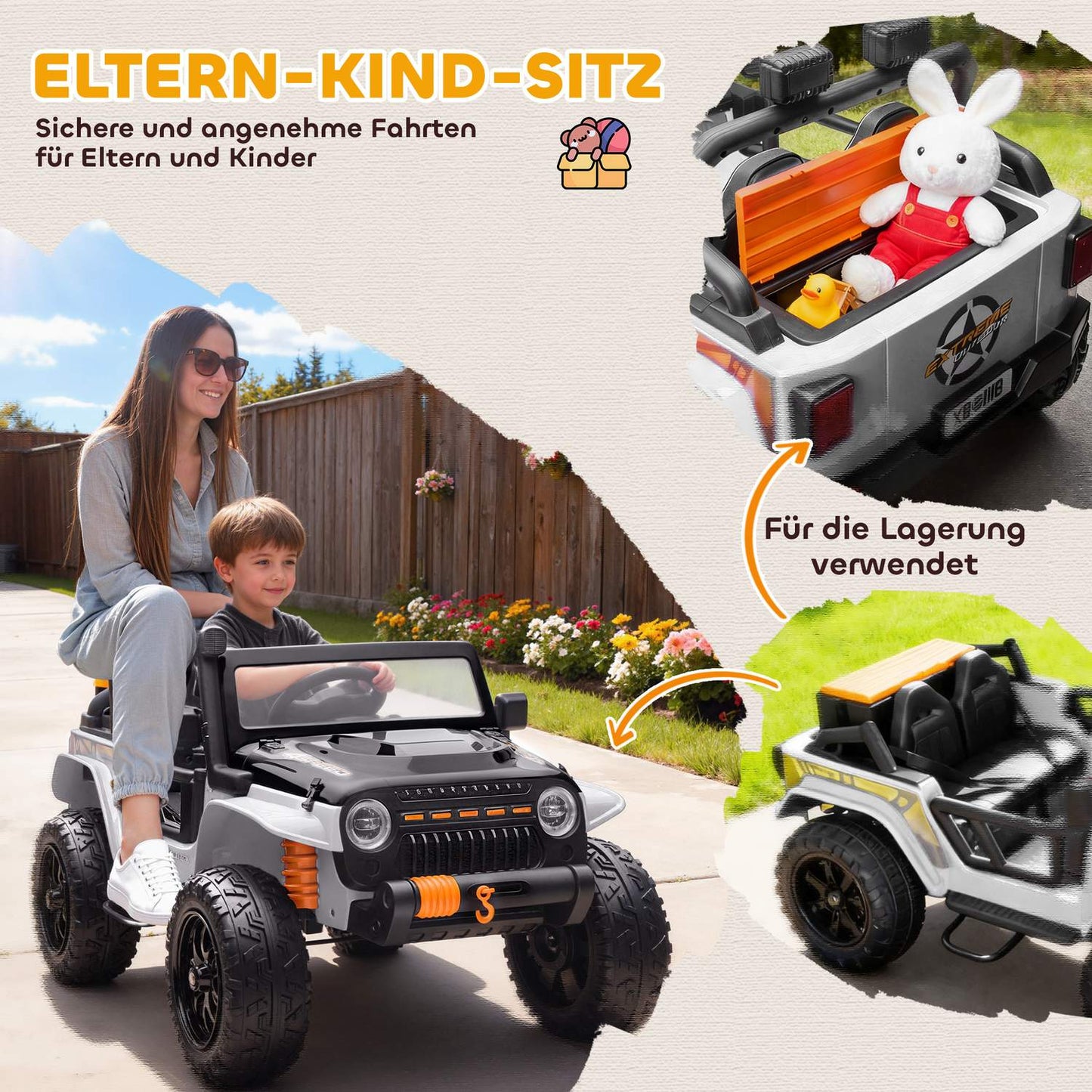 Kids Electric Car, 12V Battery, Remote Control, White