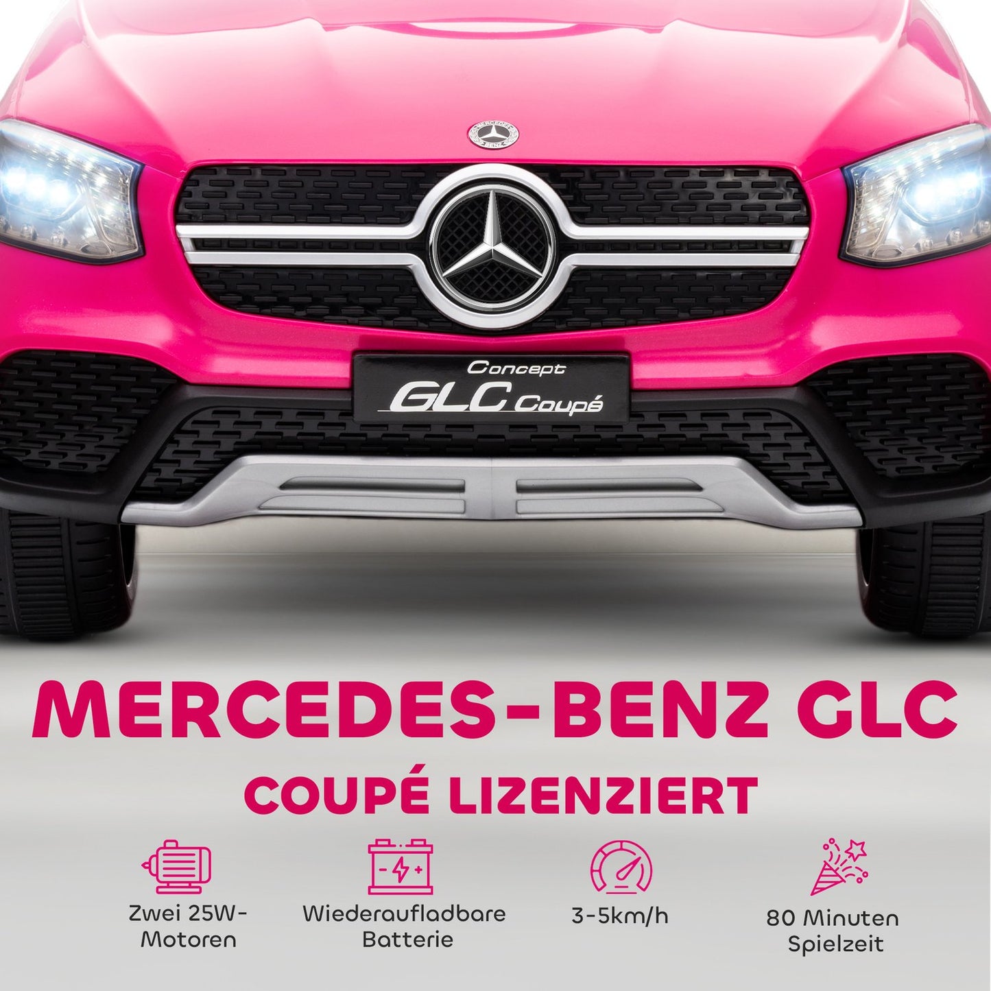 Kids Electric Car, 12V, Remote Control, LED, Music, Pink