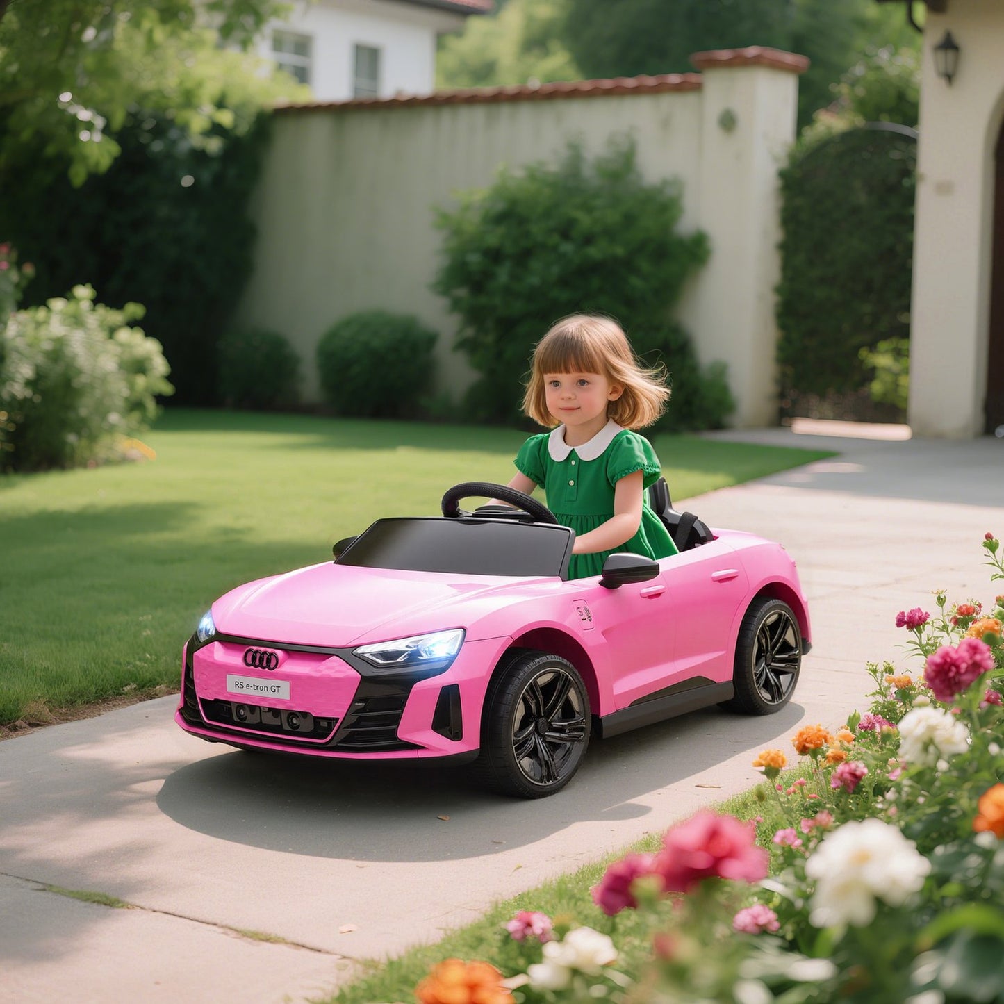 Kids Electric Car with Remote, Seatbelt, Music, Pink, 3-5 Years