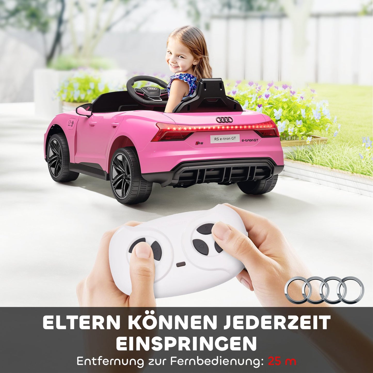 Kids Electric Car with Remote, Seatbelt, Music, Pink, 3-5 Years