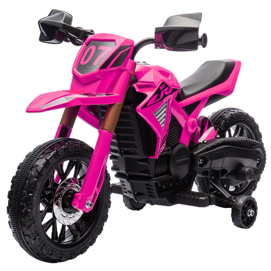 Kids' Electric Motorcycle, 12V, Pink, with Training Wheels