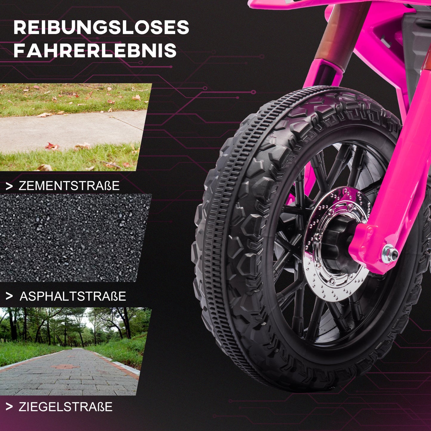 Kids' Electric Motorcycle, 12V, Pink, with Training Wheels