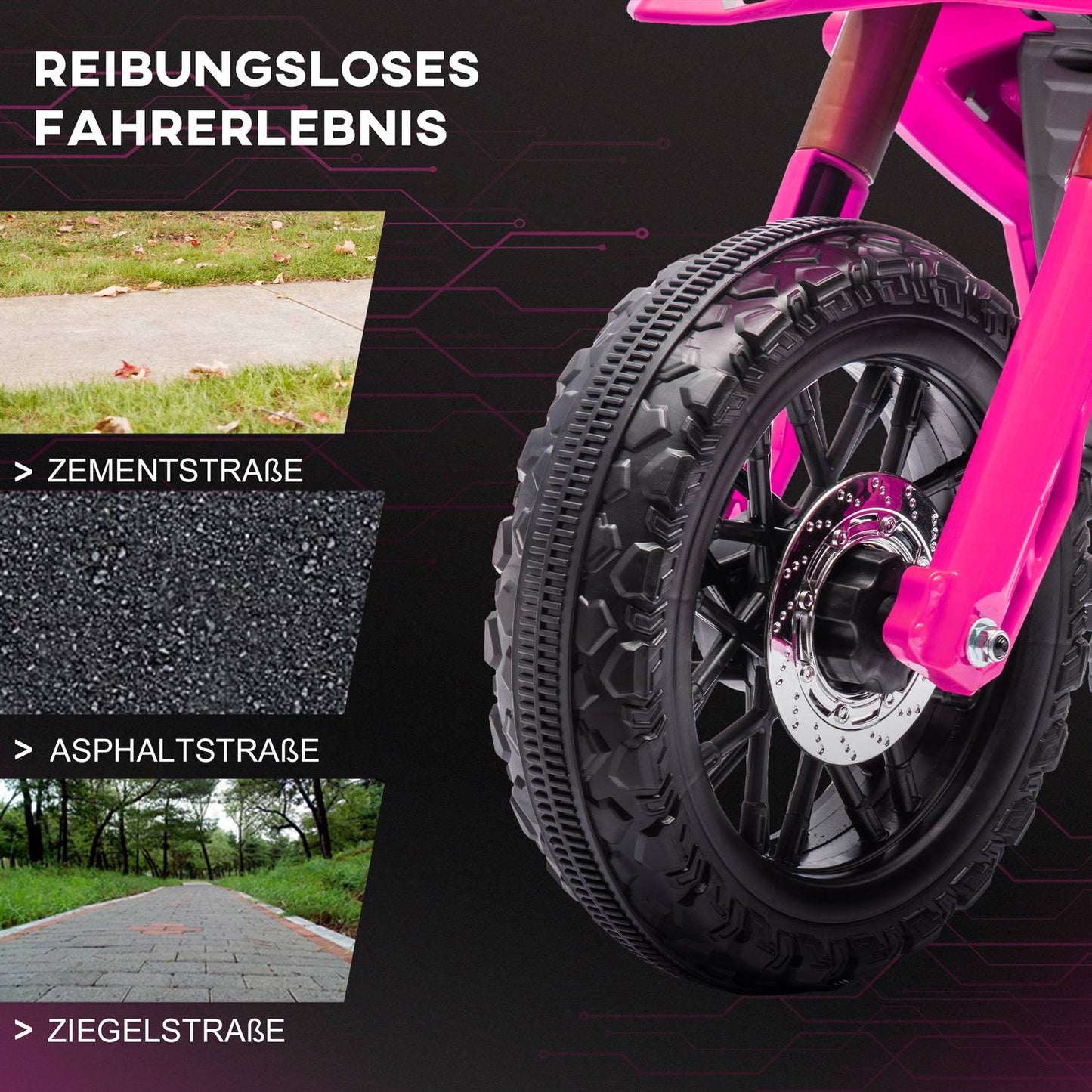 Kids' Electric Motorcycle, 12V, Pink, with Training Wheels