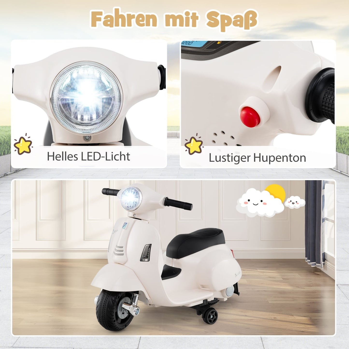 Kids Electric Motorcycle 6V with LED Headlight, White