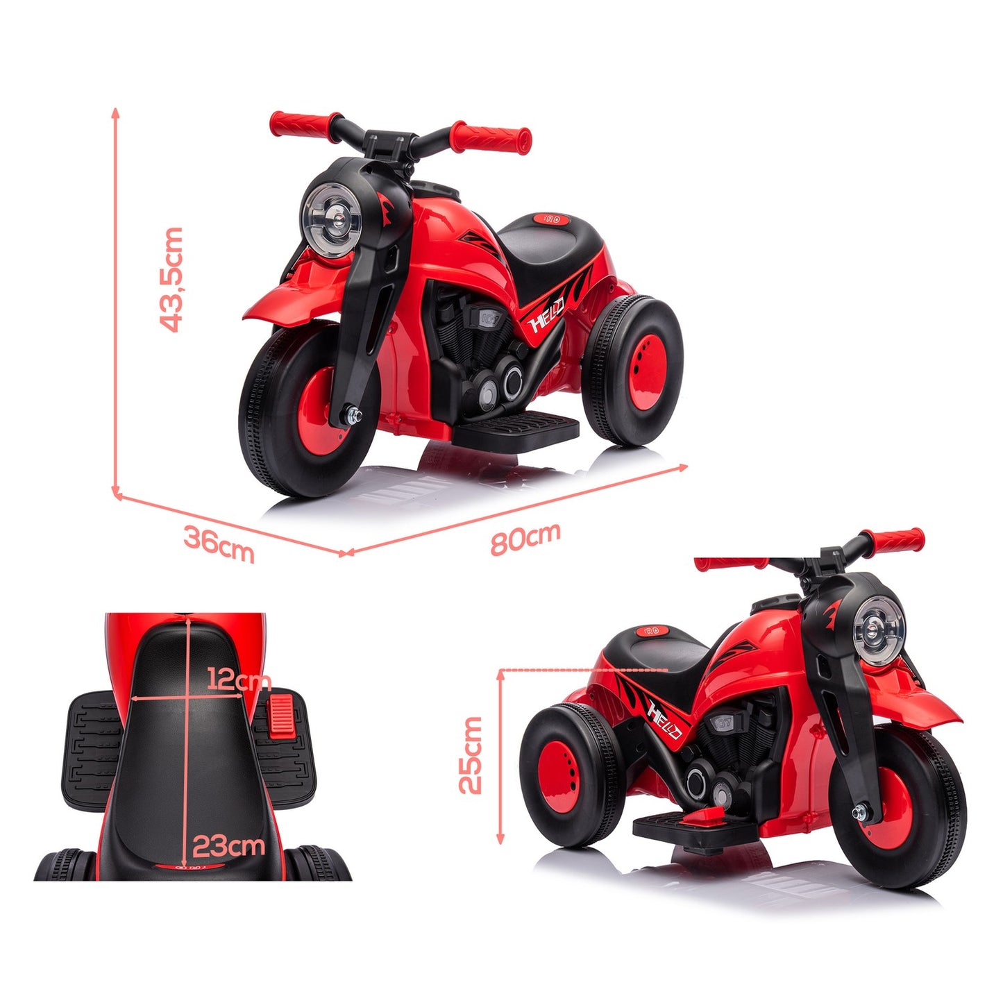 Kids Electric Motorcycle, 6V with Music, 2.5-3 km/h, Ages 2-5