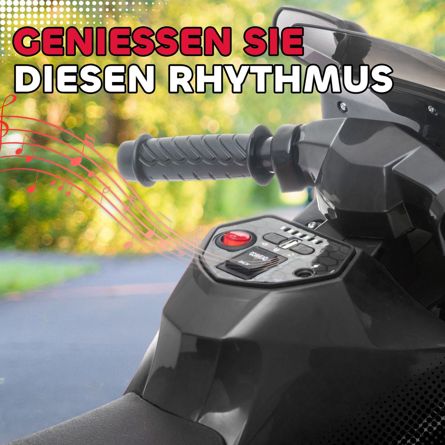 Kids Electric Motorcycle, Horn, Headlights, Music, Black