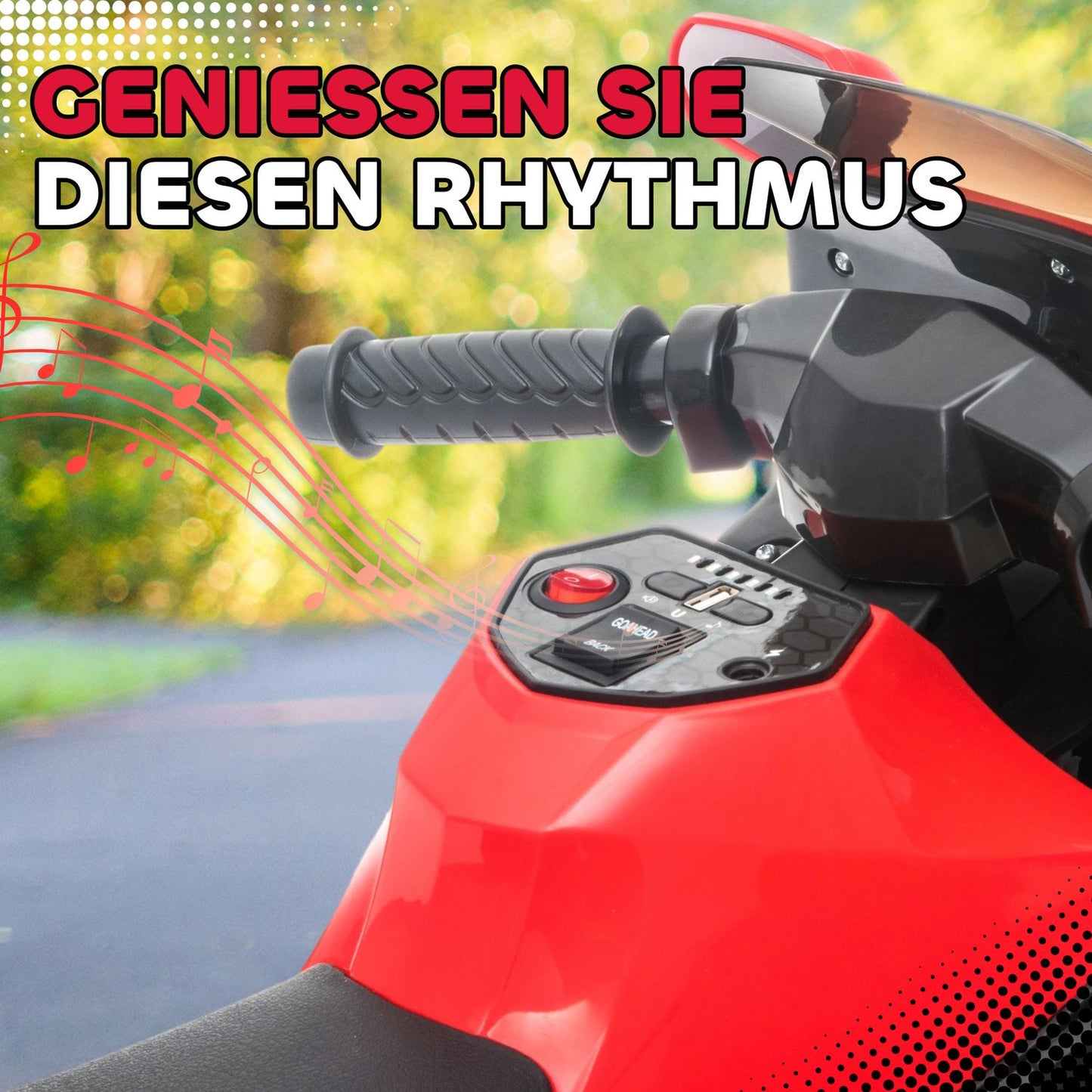 Kids Electric Motorcycle, Horn, Headlights, Music, Red