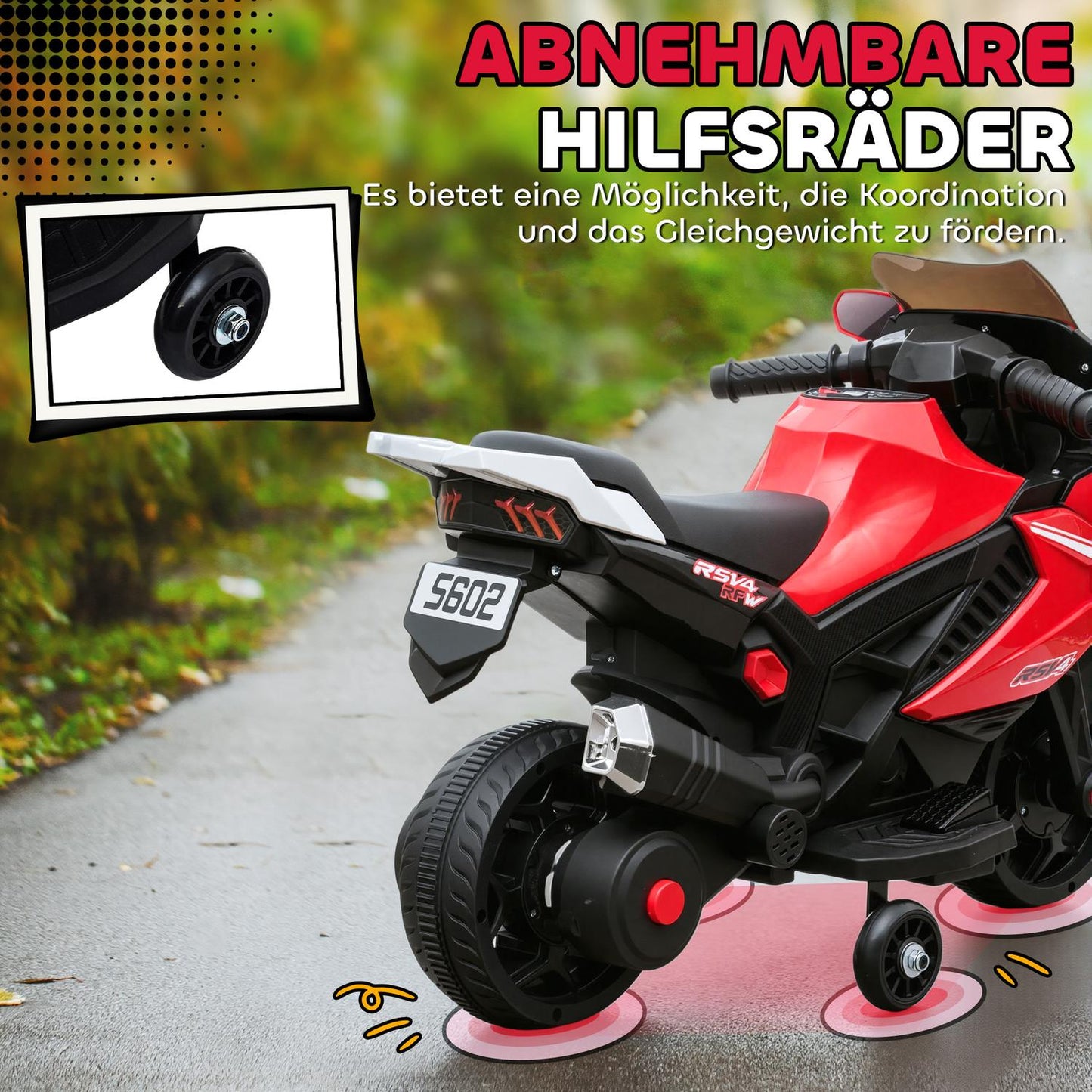 Kids Electric Motorcycle, Horn, Headlights, Music, Red