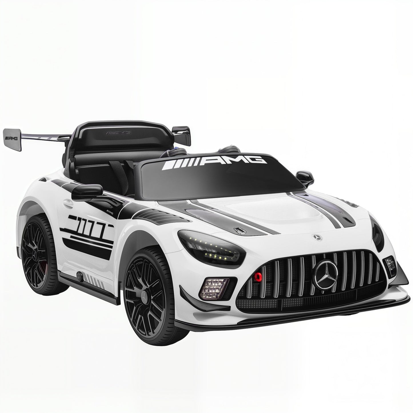 Kids Electric Ride-On Car, 12V Battery, LED Lights, White