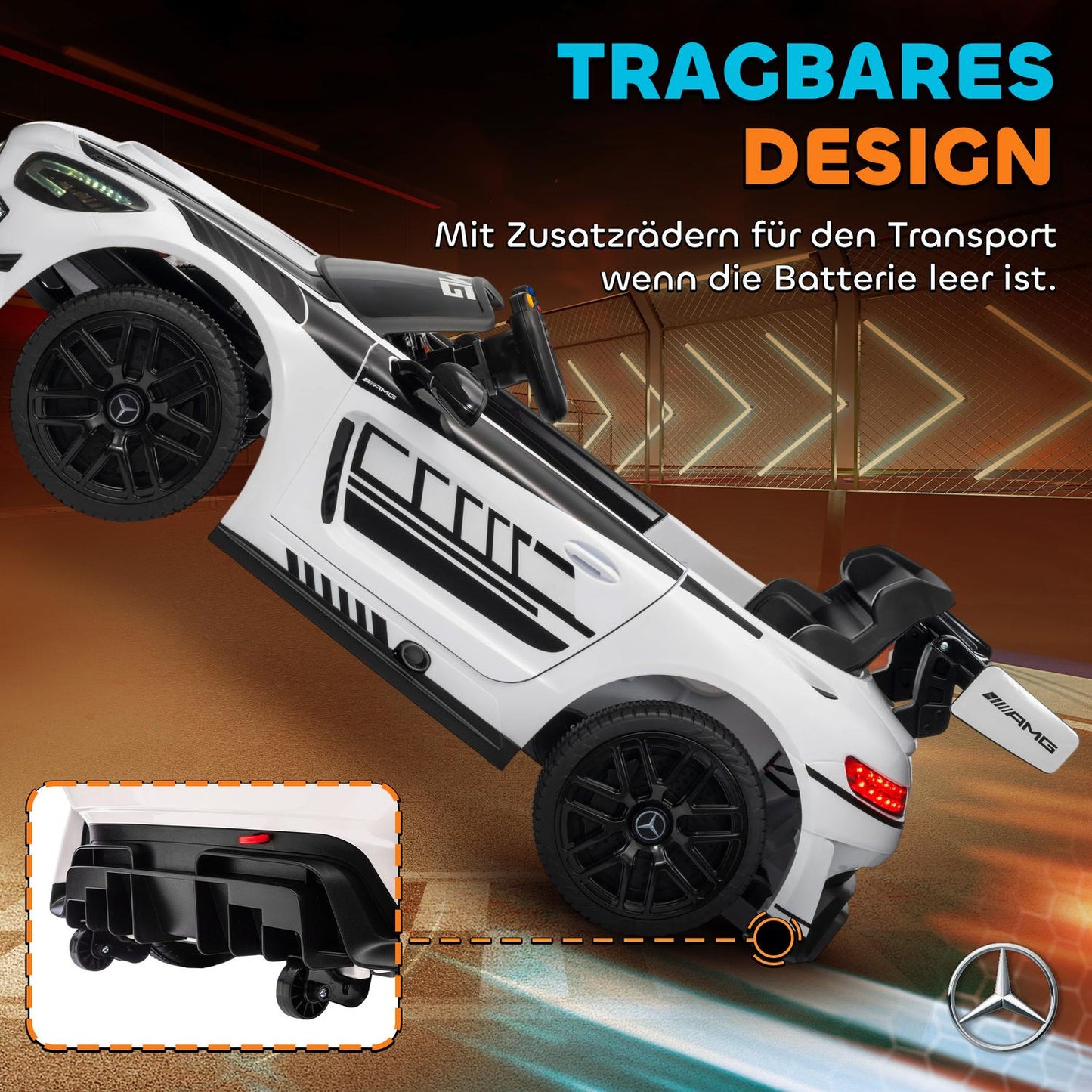 Kids Electric Ride-On Car, 12V Battery, LED Lights, White