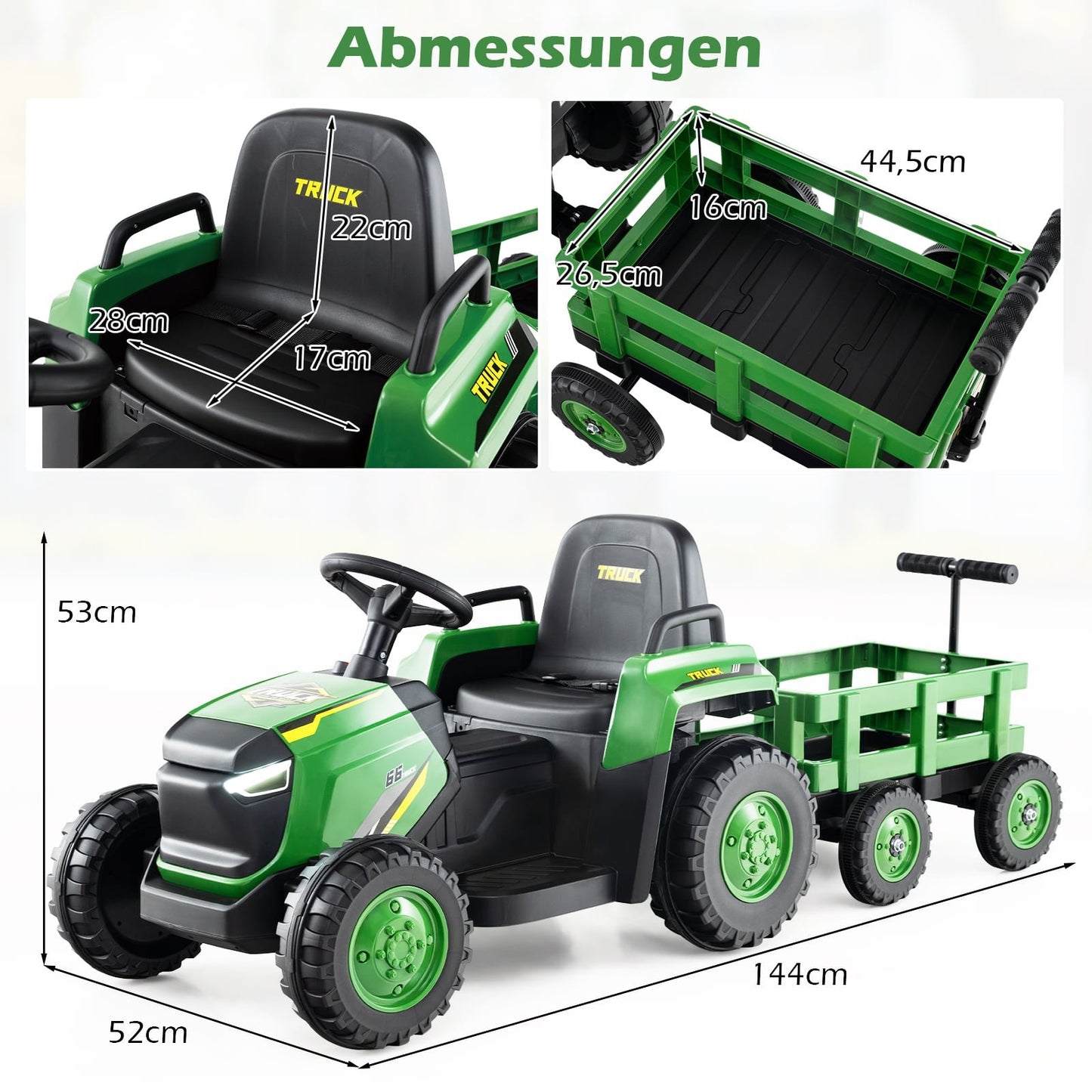 Kids Electric Ride-On Tractor with Detachable Trailer, Remote