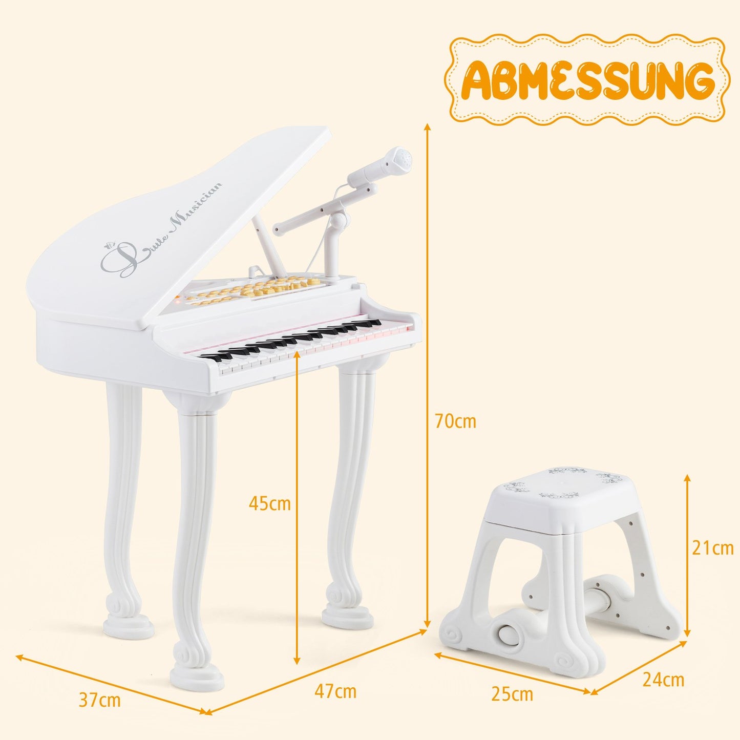 Kids Electronic Keyboard with 37 Keys & Stool, White