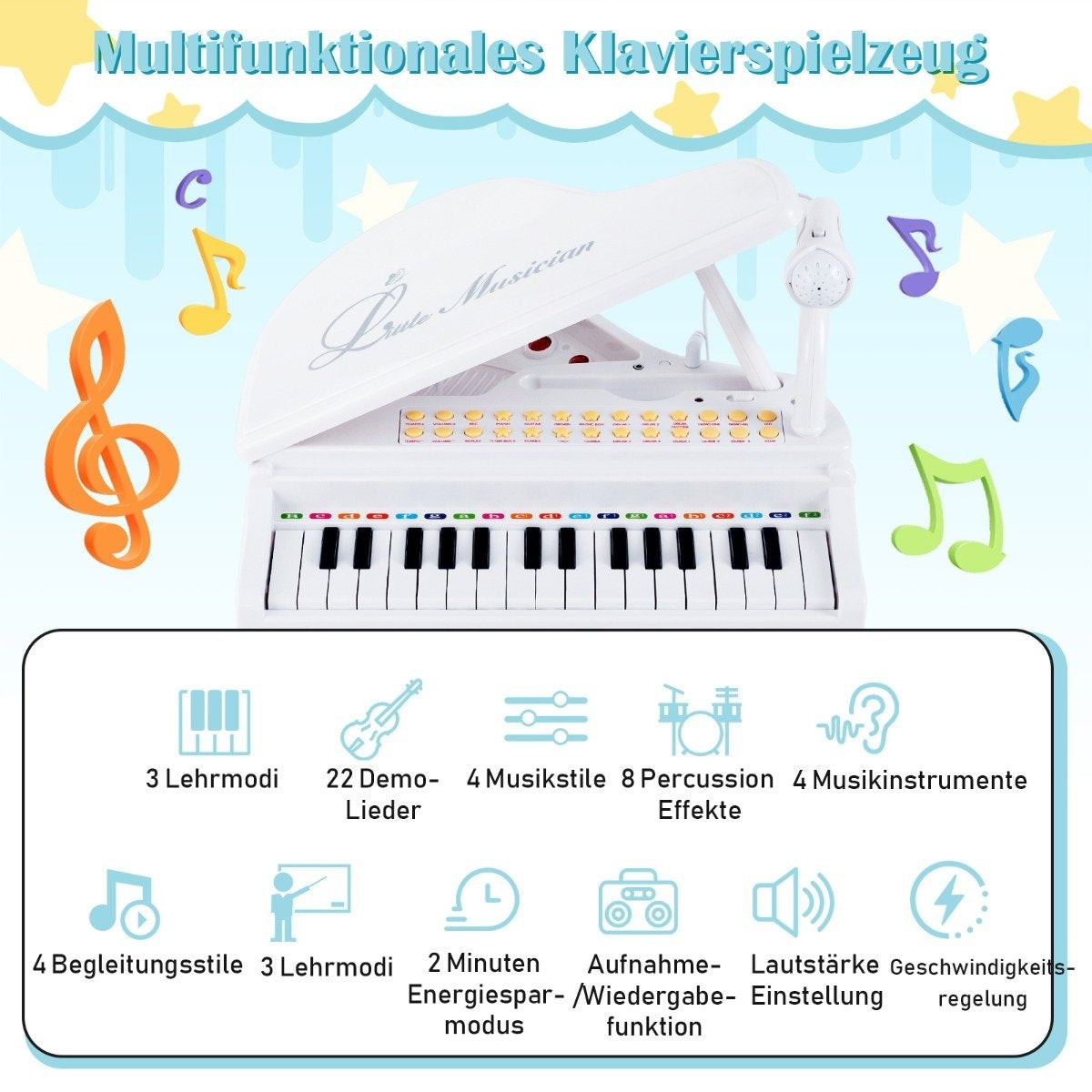 Kids' Electronic Keyboard with Stool, 31 Keys, White