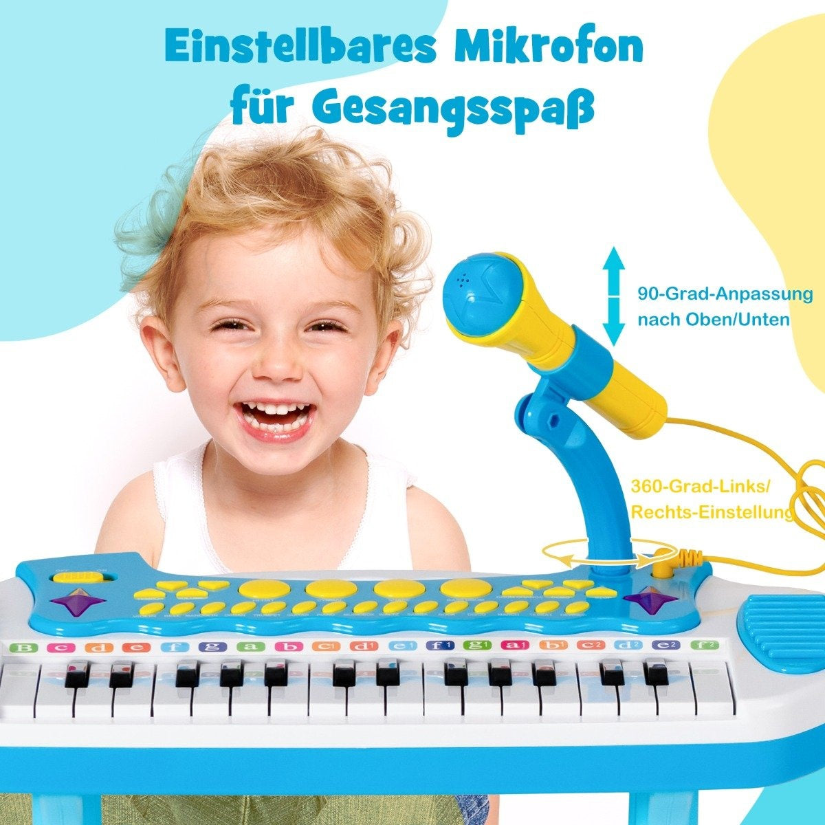 Kids Electronic Keyboard with Stool & Mic, 31 Keys, Blue