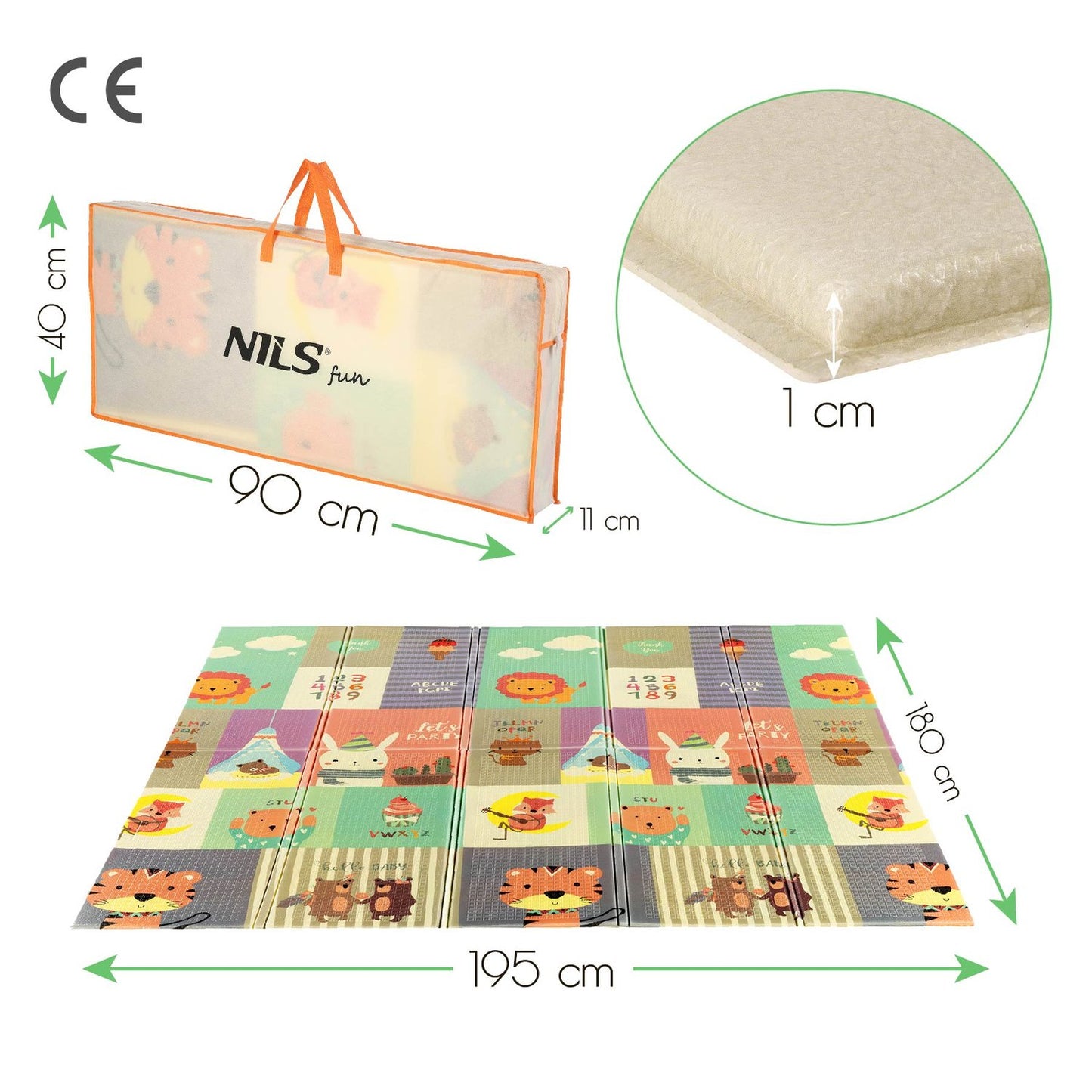 Kids Folding Mat, Zoo Design, 195x180cm