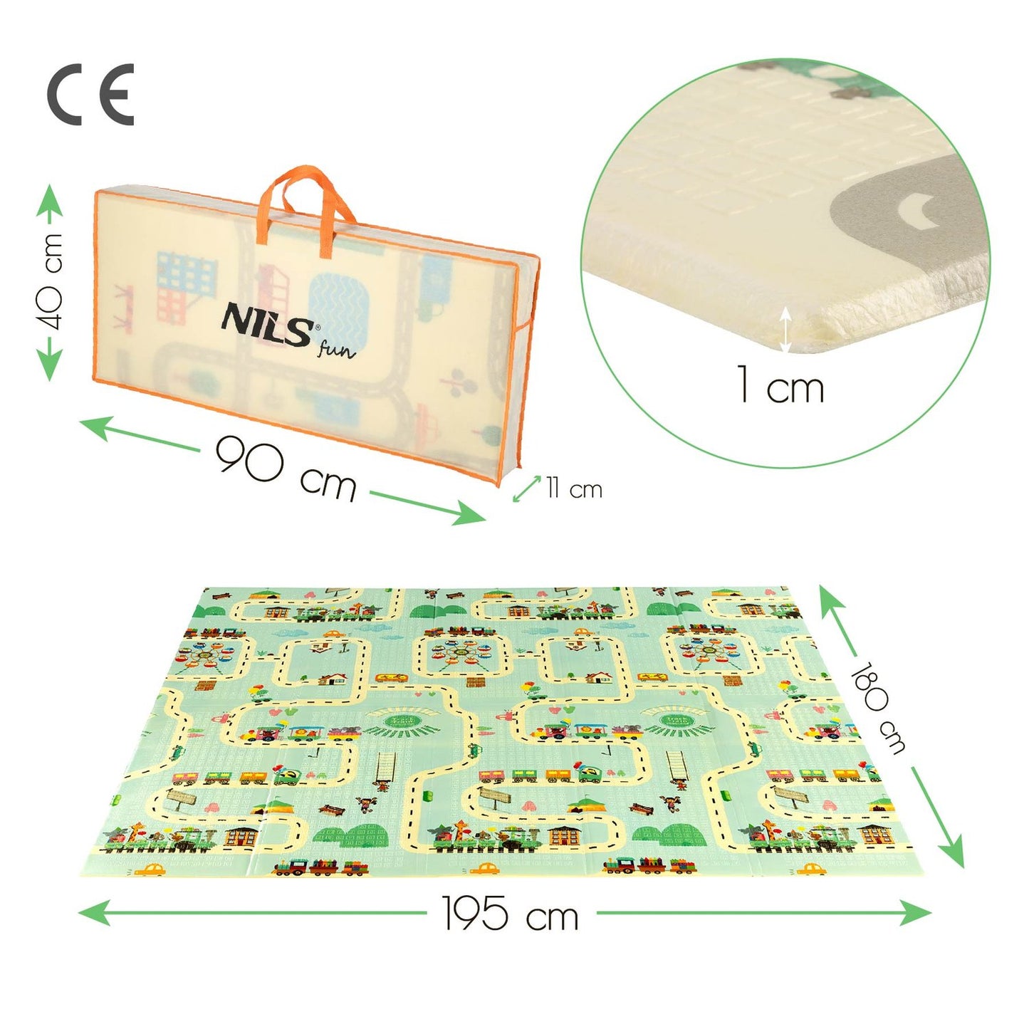 Kids Folding Play Mat, City Design, 195x180 cm