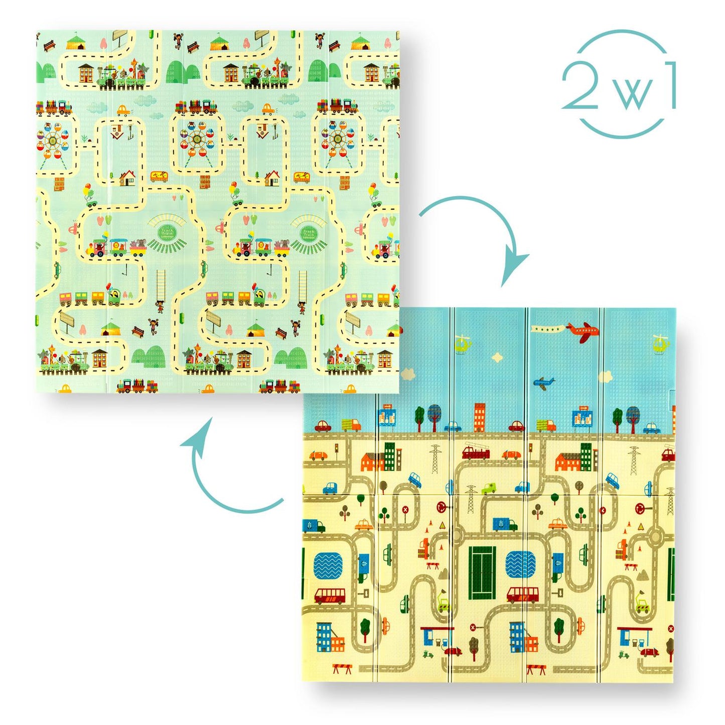 Kids Folding Play Mat, City Design, 195x180 cm