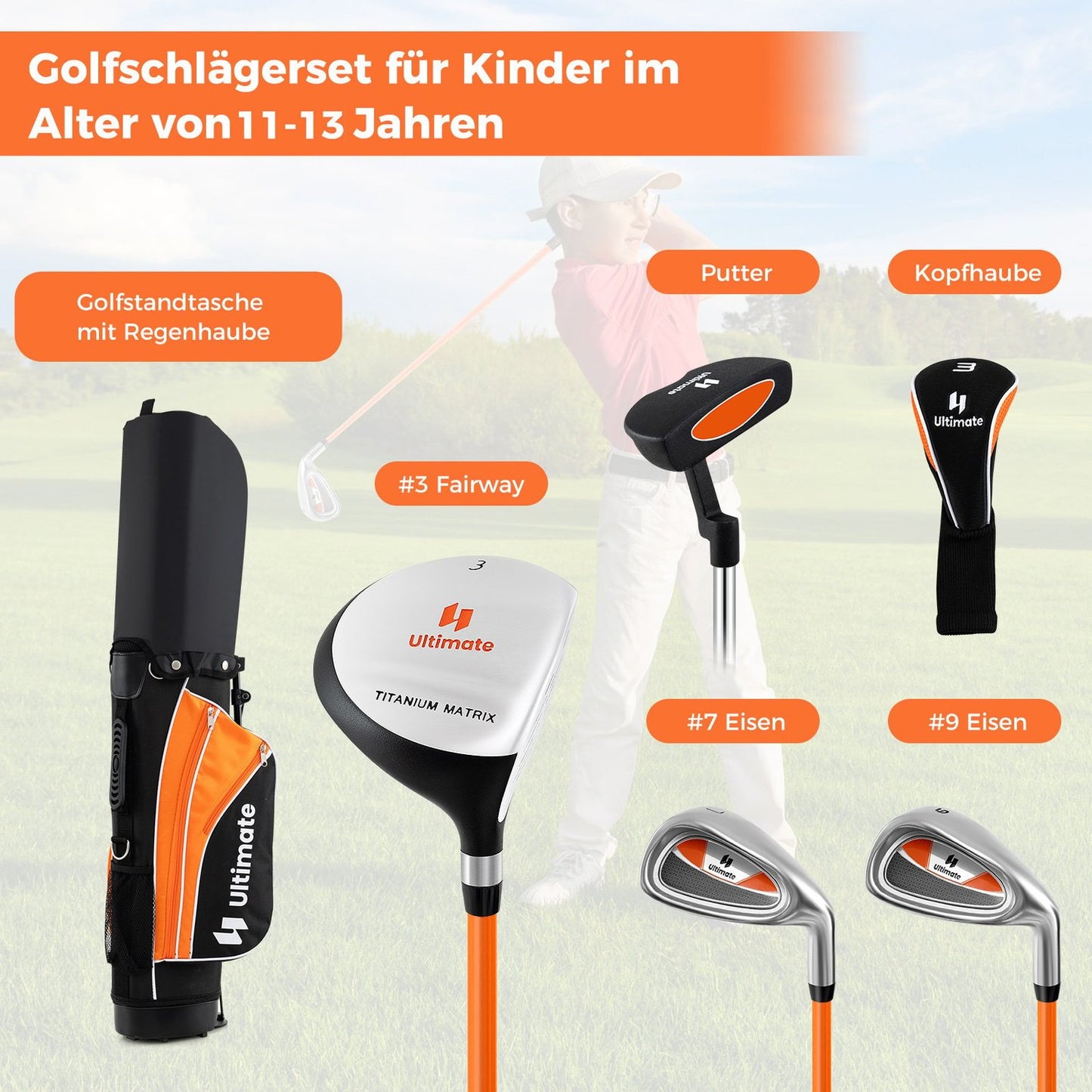 Kids Golf Club Set, Right-Handed, Ages 11-13, Orange