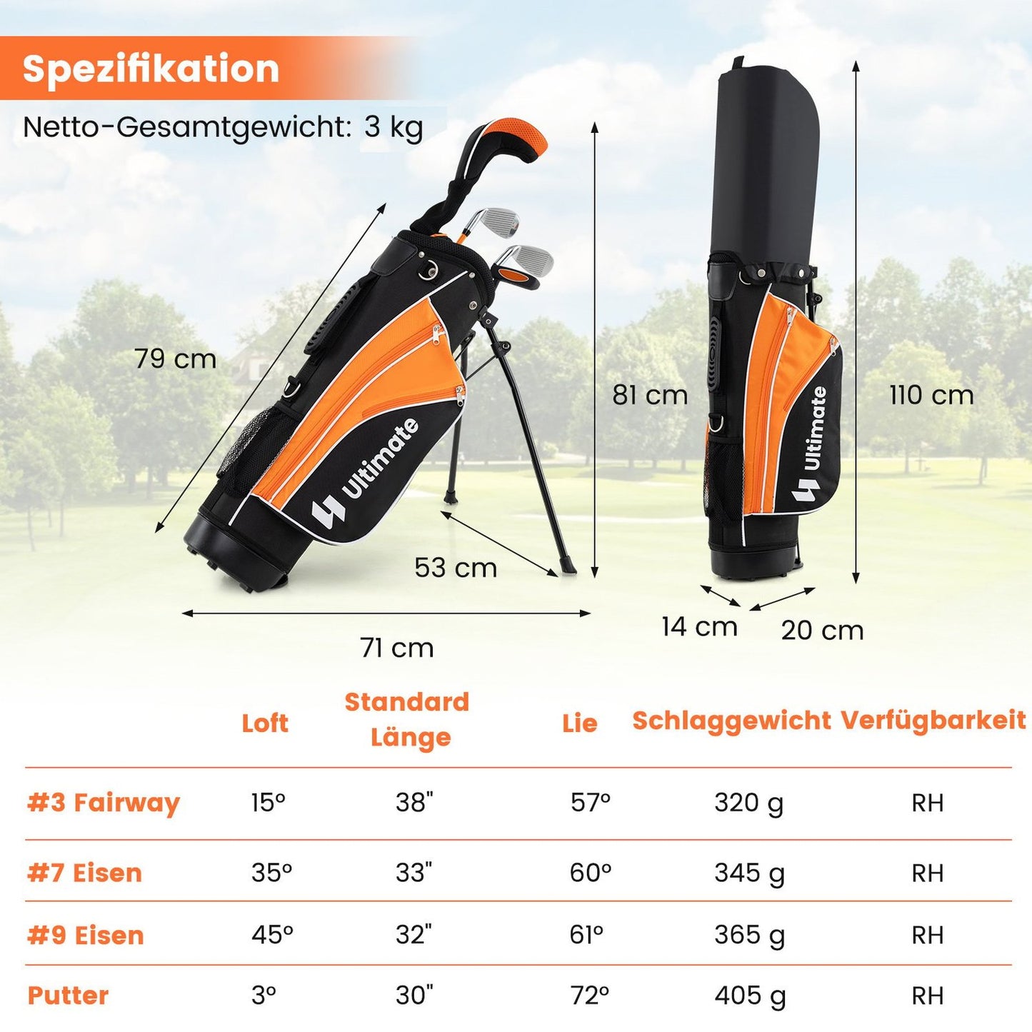 Kids Golf Club Set, Right-Handed, Ages 11-13, Orange