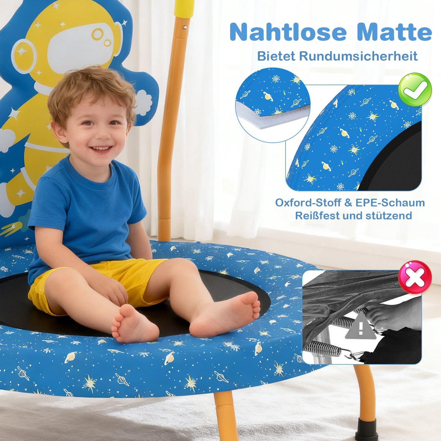Kids Indoor Trampoline with Handle, 71cm, Astronaut Theme