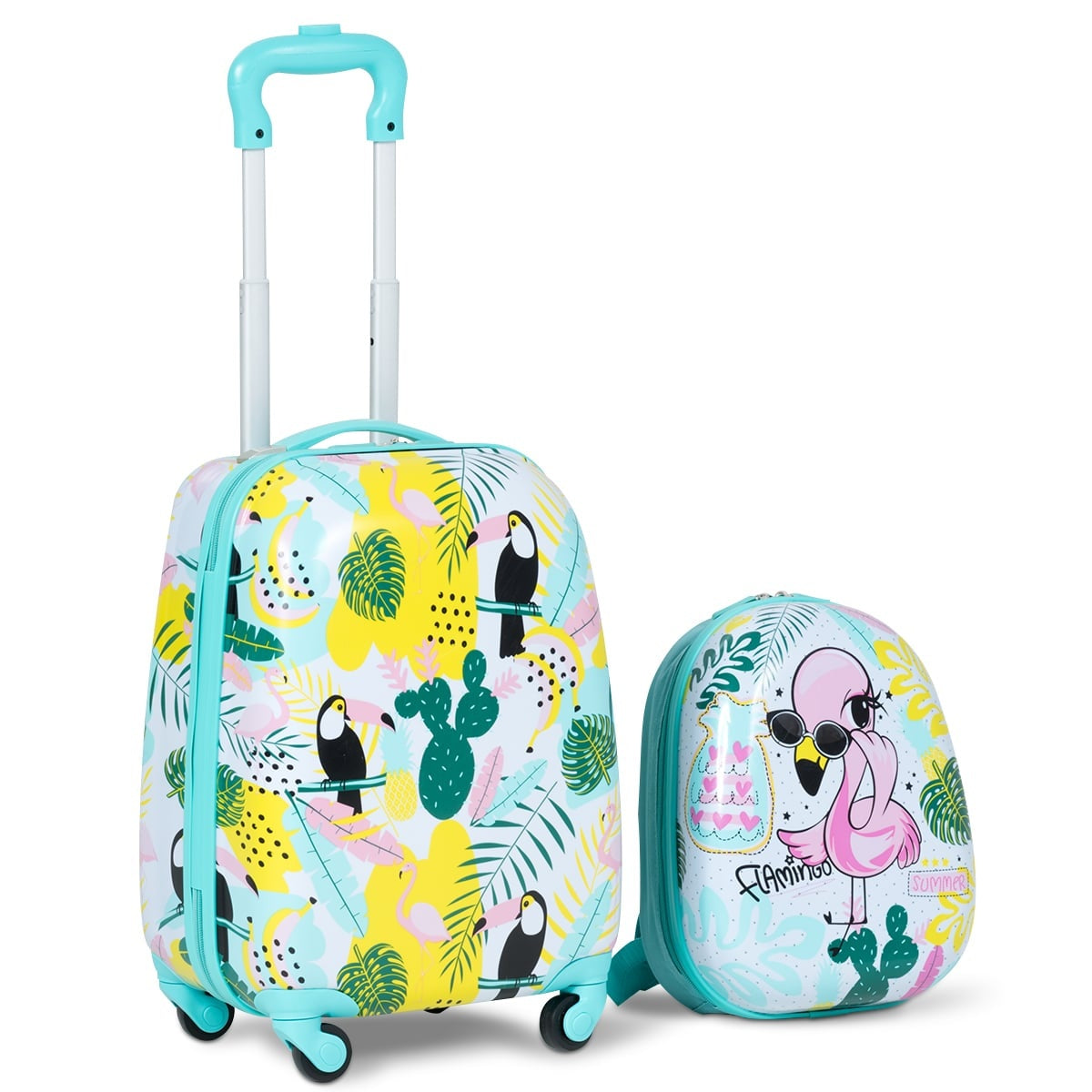 Kids' Luggage Set, Flamingo Design, Suitcase & Backpack, Blue