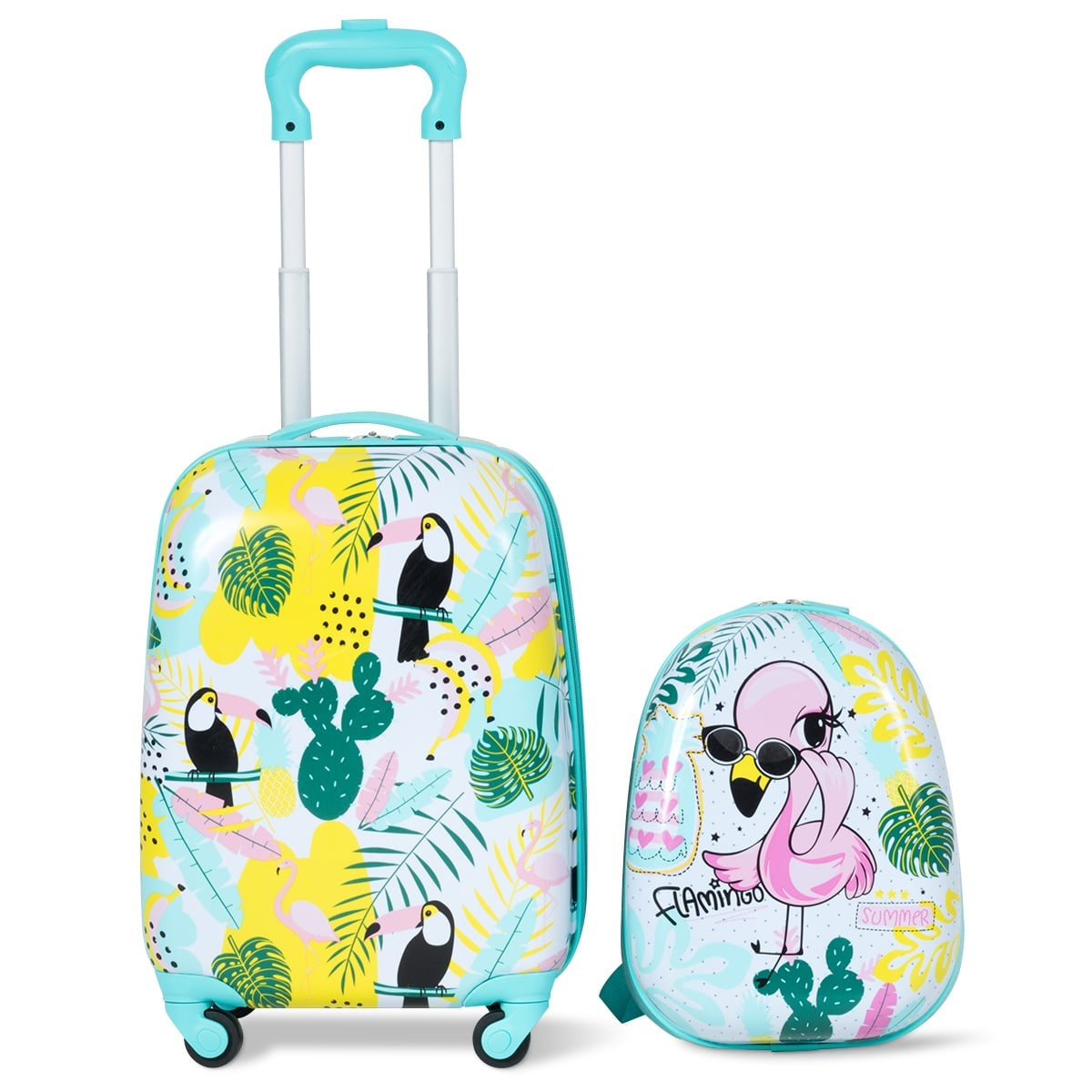 Kids' Luggage Set, Flamingo Design, Suitcase & Backpack, Blue